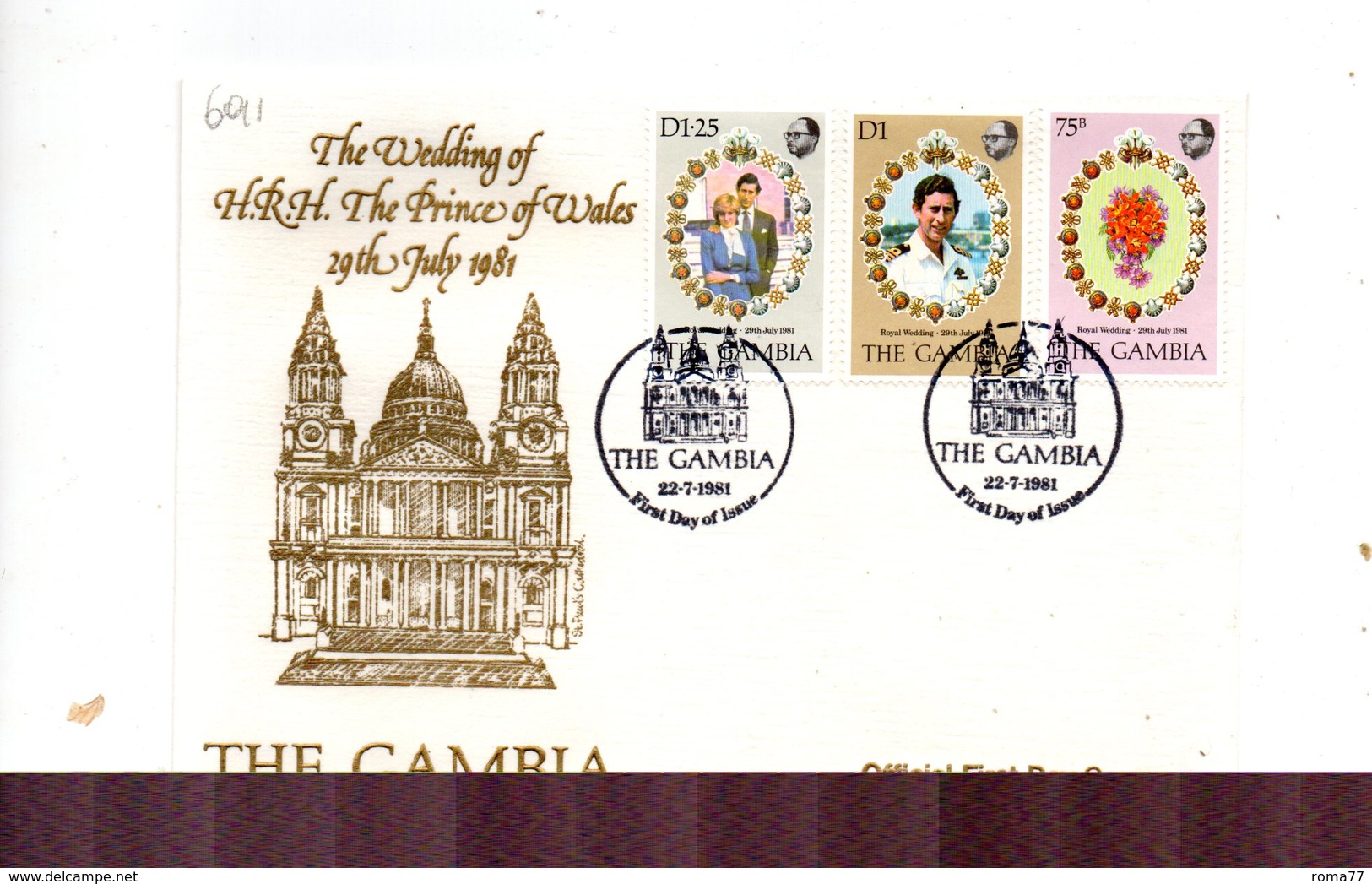 LAB691 - GAMBIA 1981 , Royal Wedding   Charles Diana Su FDC - Gambia (1965-...)