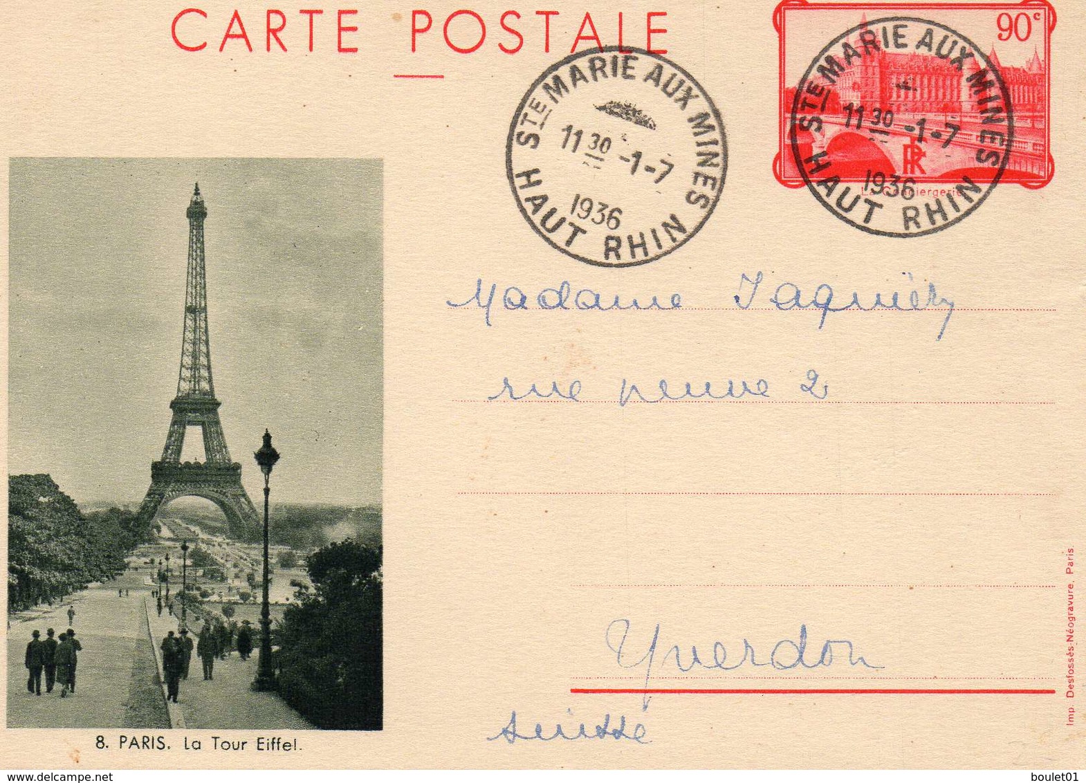 Cpa De La Conciergerie Départ De Ste Marie Aux Mines En Date Du 1.07.1936 - Cartes Postales Types Et TSC (avant 1995)