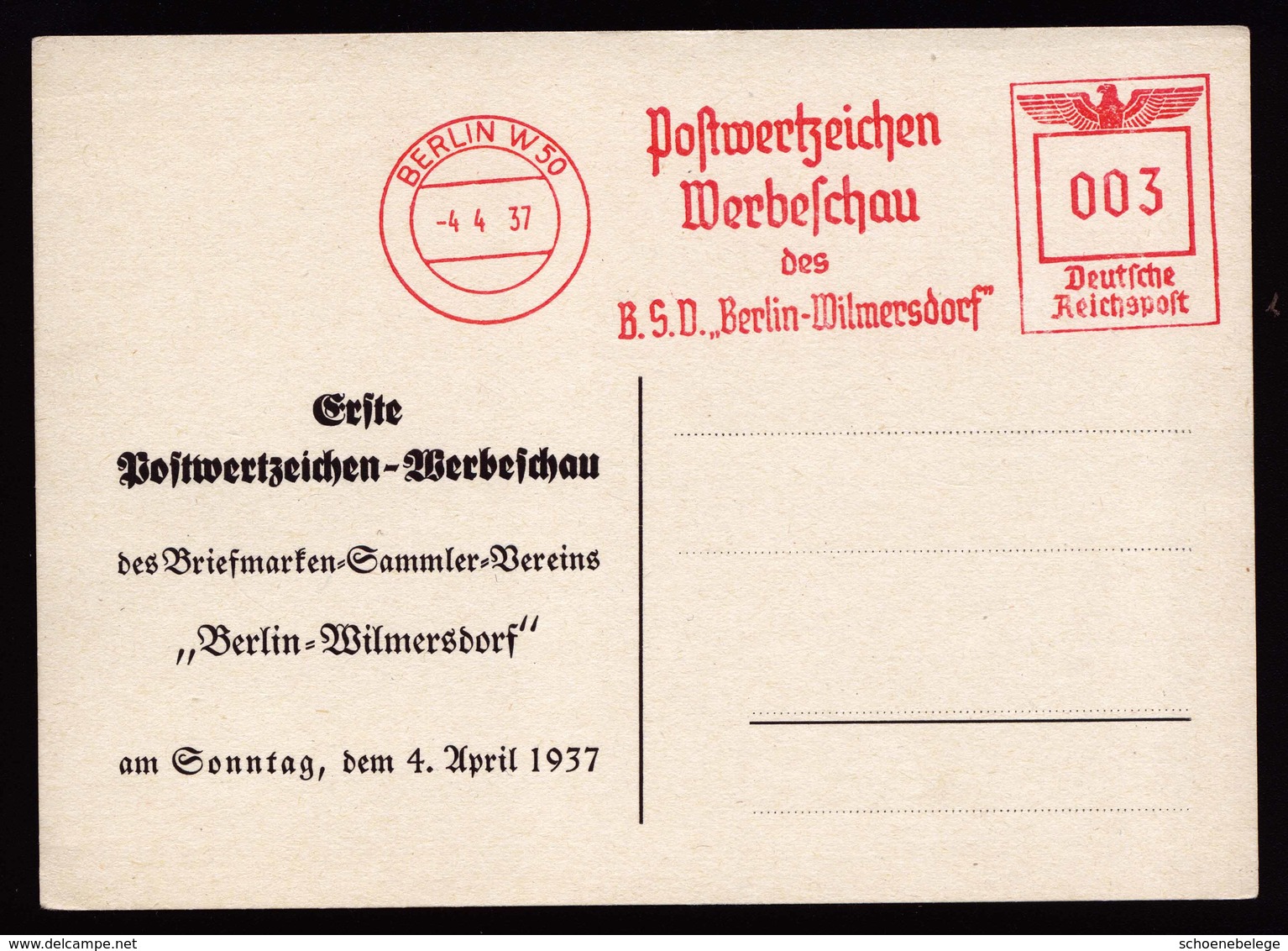 A6198) DR Karte Berlin M. Seltenem AFS Werbeschau 04.04.37 - Briefe U. Dokumente