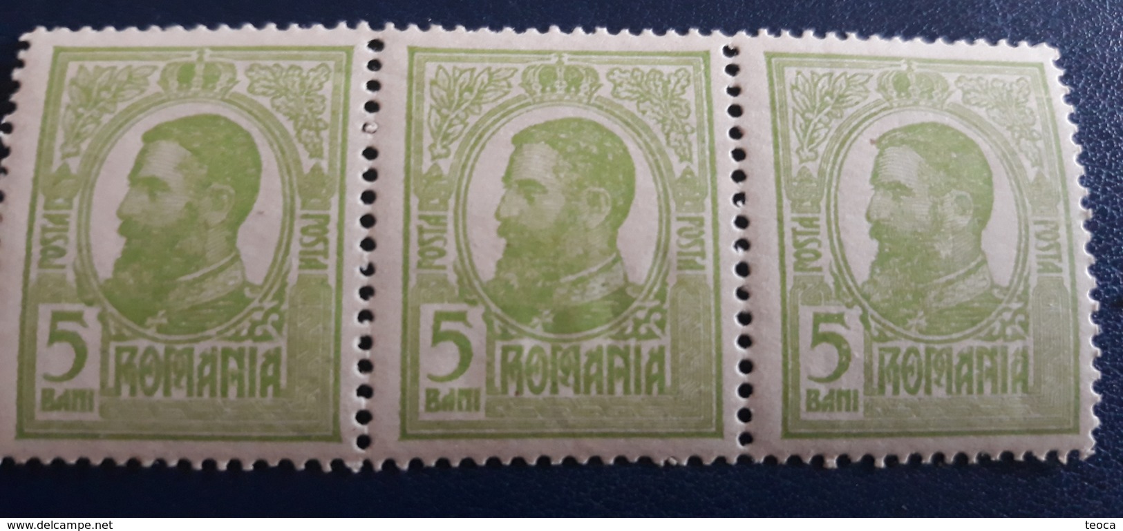 ERROR Romania 1909 King CAROL I, Strip 5 B Green , With Circle Crown,  ,MNH - Unused Stamps