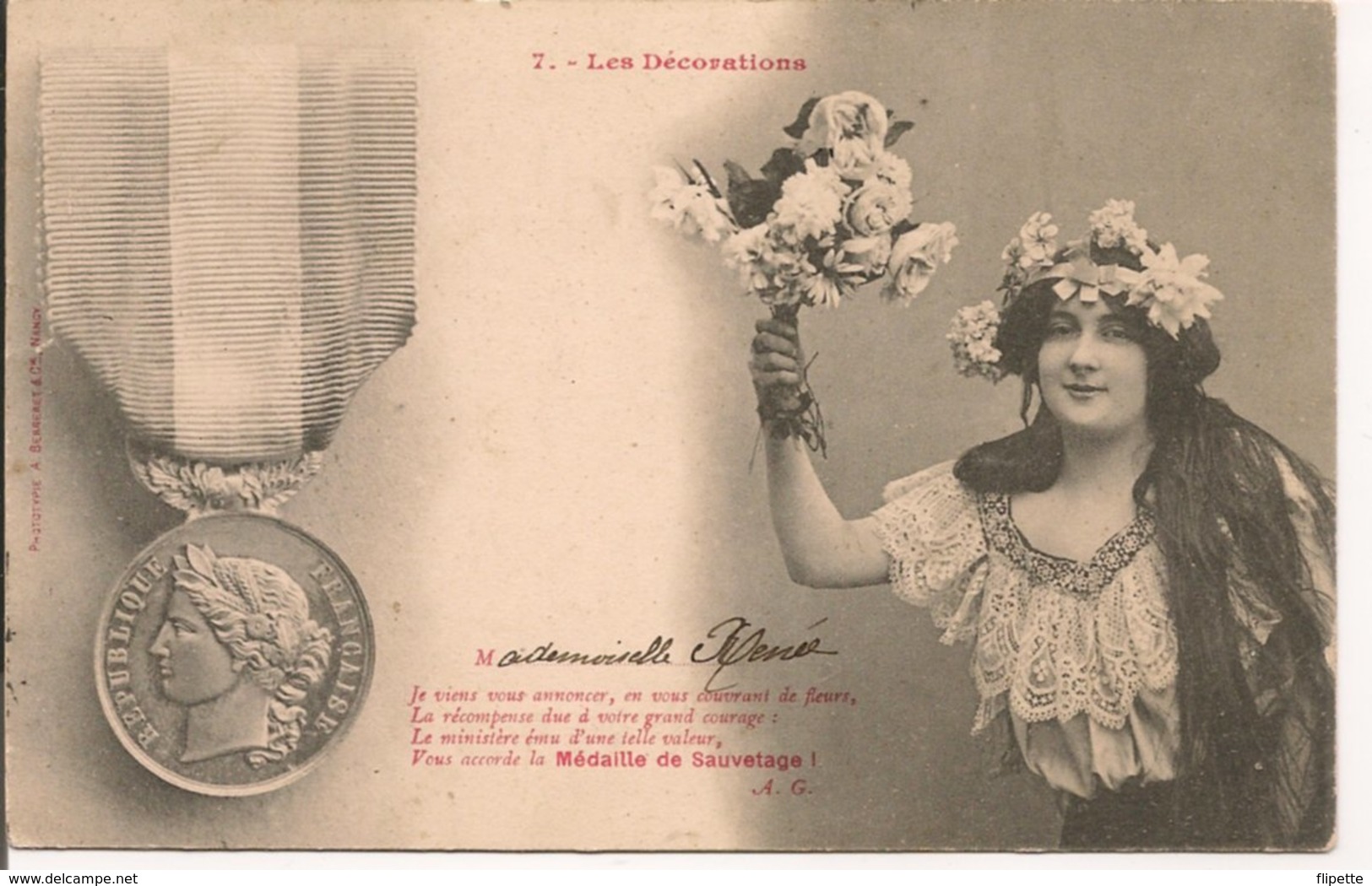 L120B241 - Les Décorations - Médaille De Sauvetage - Bergeret N°7 - Carte Précurseur - Bergeret