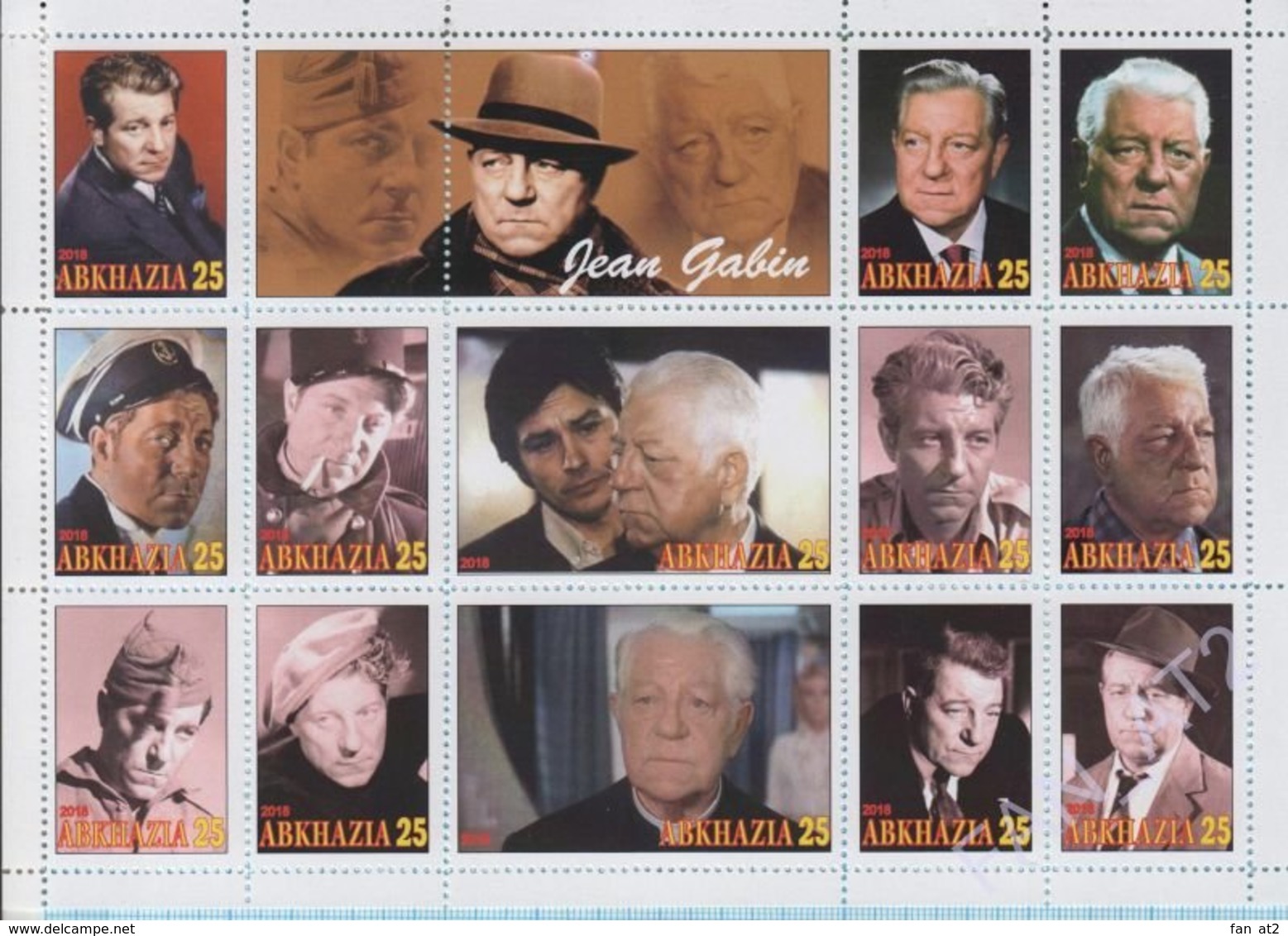 Abkhazia / Stamps / Private Issue Jean Gabin. French Movie Stars. 2018. - Fantasy Labels