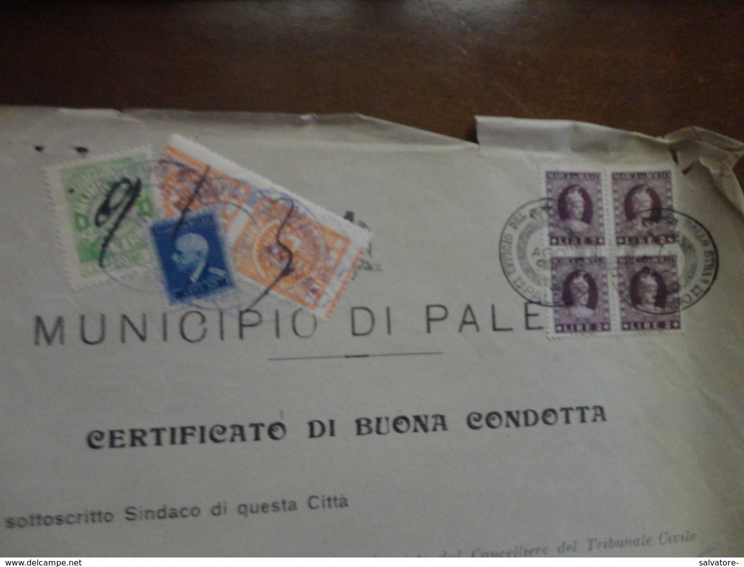 MARCHE DA BOLLO COPPIA LIRE 2 COMUNE PALERMO+QUARTINA VALORI GEMELLI LIRE 2+ALTRE 2-1946 - Fiscaux