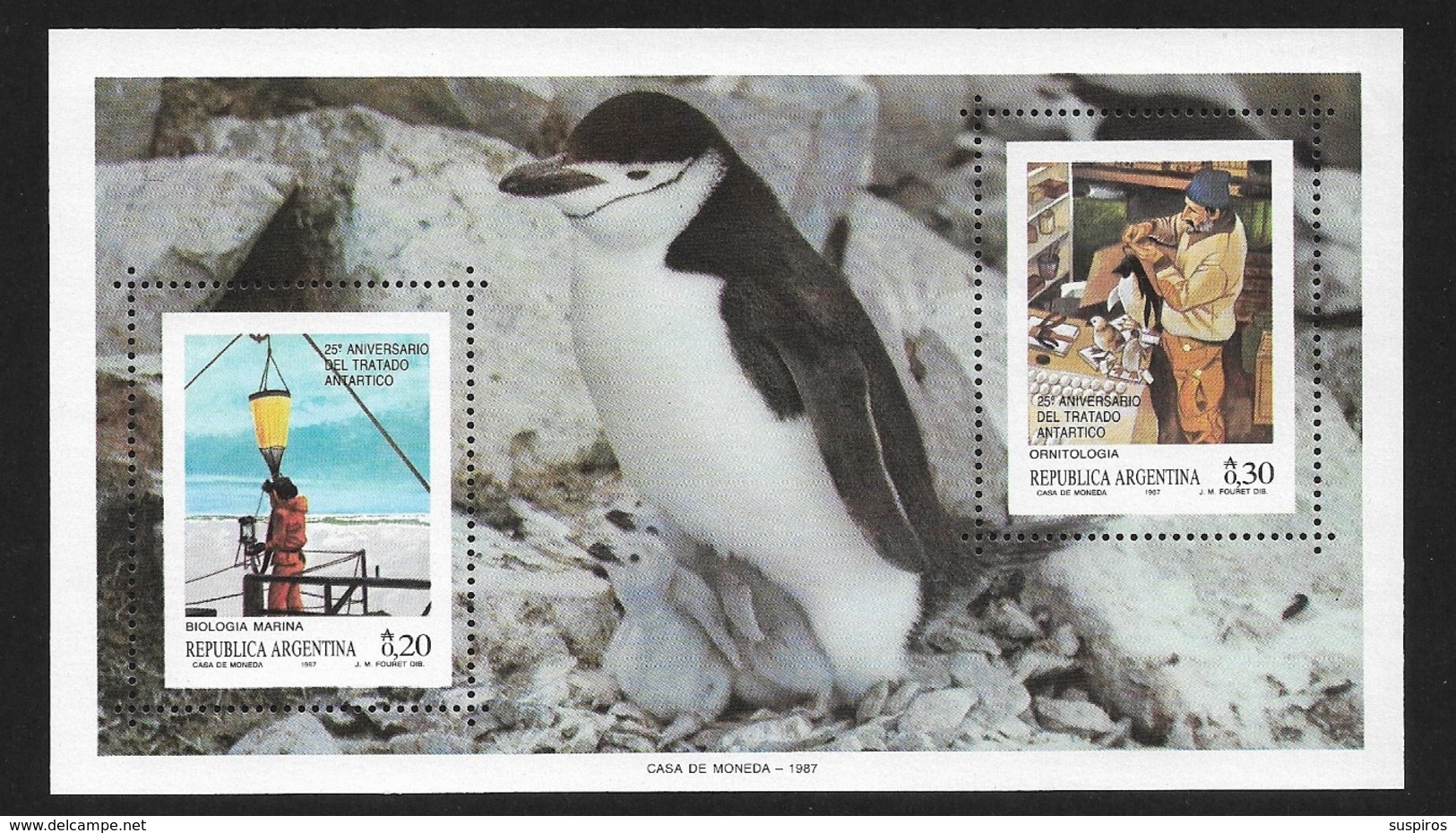 ARGENTINA    1987 The 25th Anniversary Of The Antarctic Treaty ** S/s  Pinguin - Ungebraucht