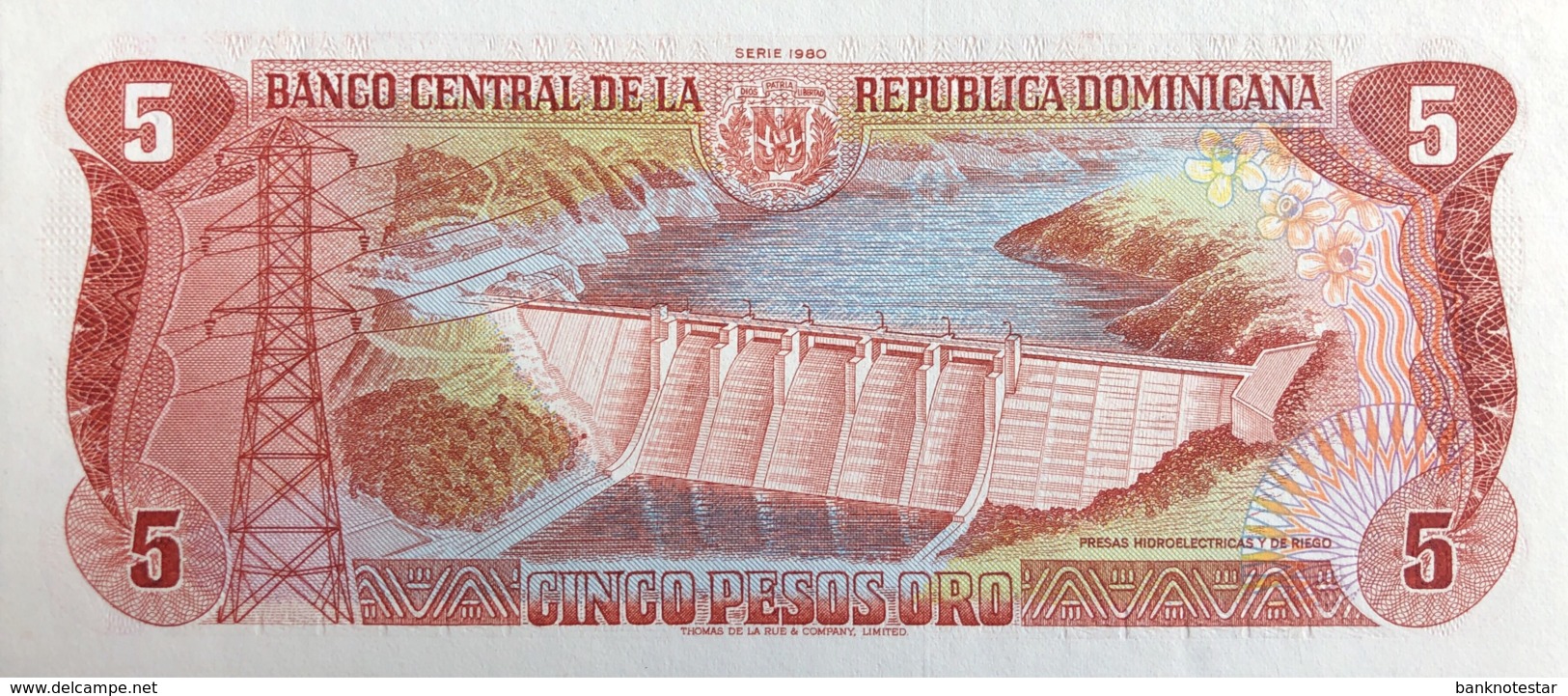 Dominican Republic 5 Pesos Oro, P-118b (1980) - UNC - Scarce Date - Dominikanische Rep.