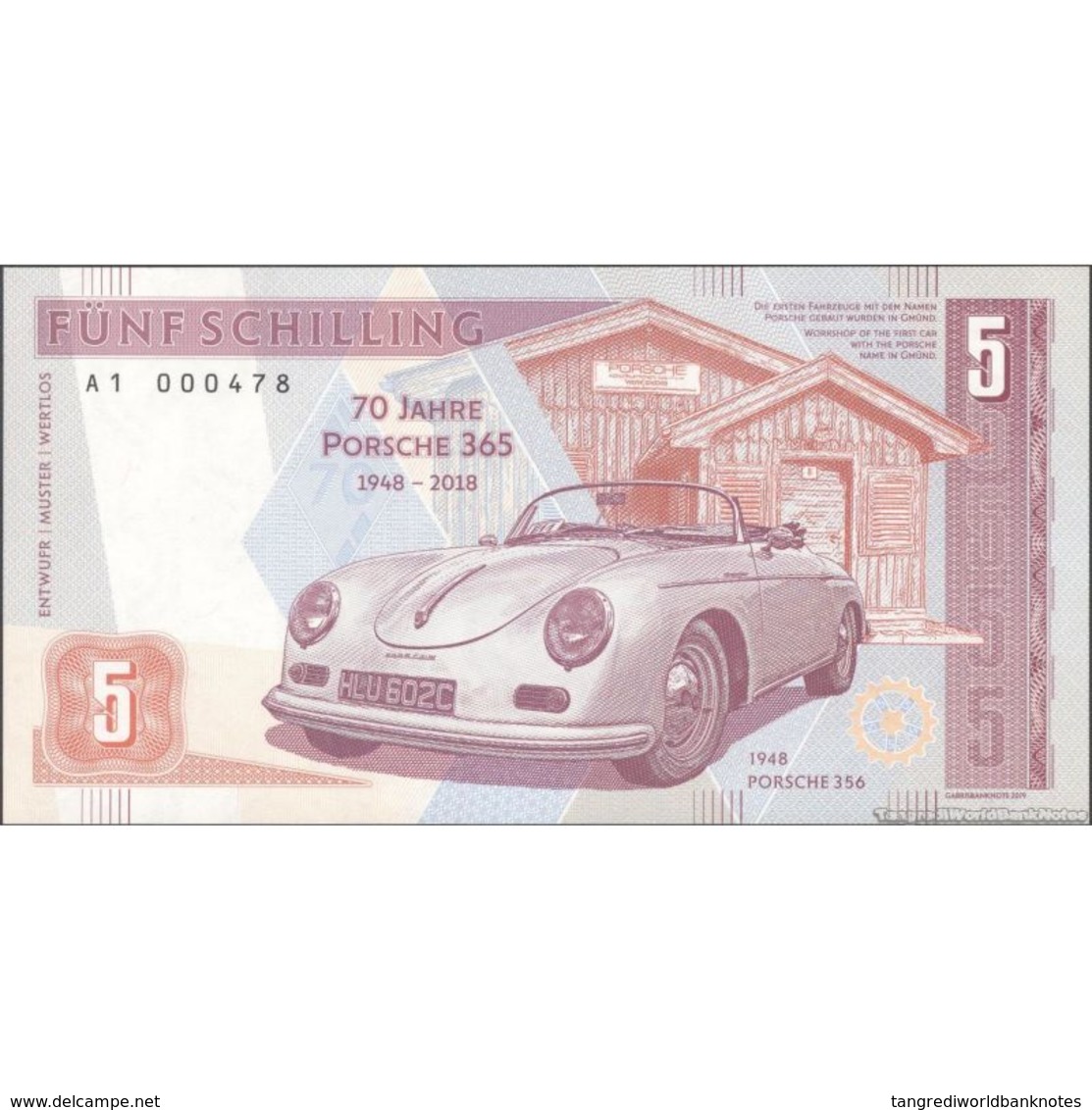 TWN - CZECHOSLOVAKIA - 5 Korun Česk. / Schilling 2019﻿﻿  75th Ann. Porsche 365 - Low Serial A1 000XXX﻿ UNC Private Issue - Altri & Non Classificati