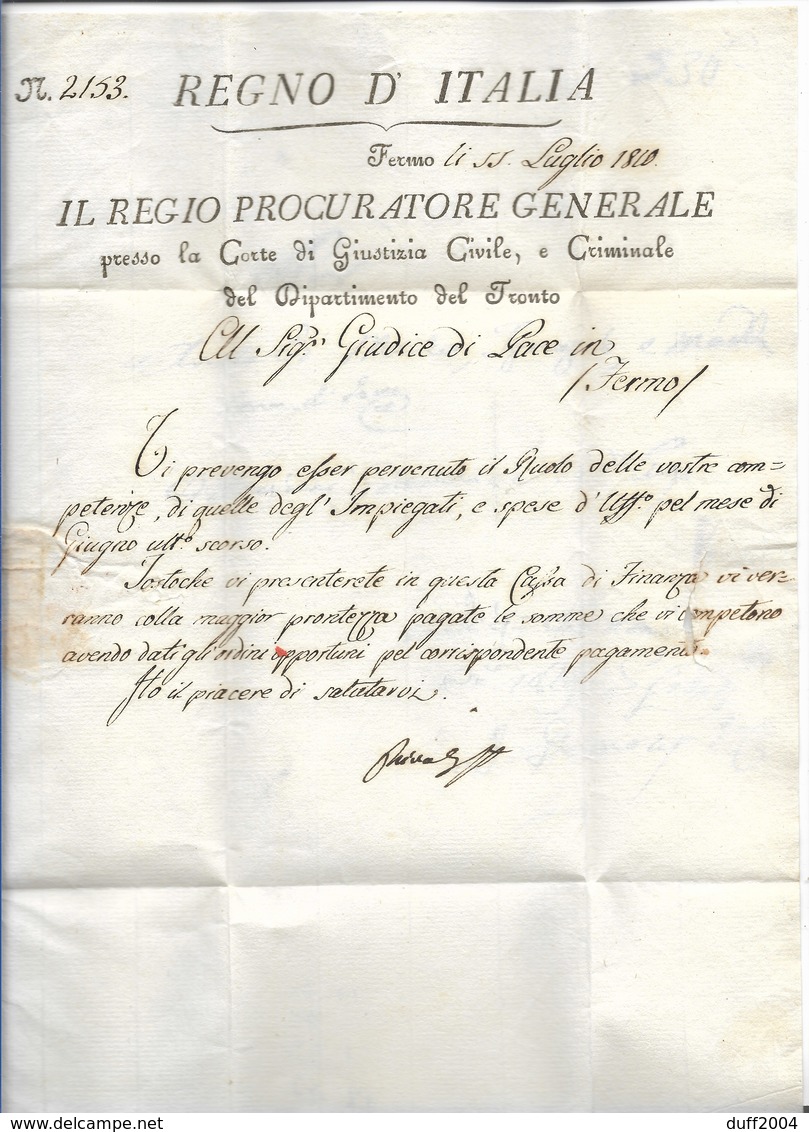 NAPOLEONICHE - REGIO PROCURATORE DIPARTIMENTO DEL TRONTO PER FERMO - 15.7.1810. - 1. ...-1850 Prefilatelia