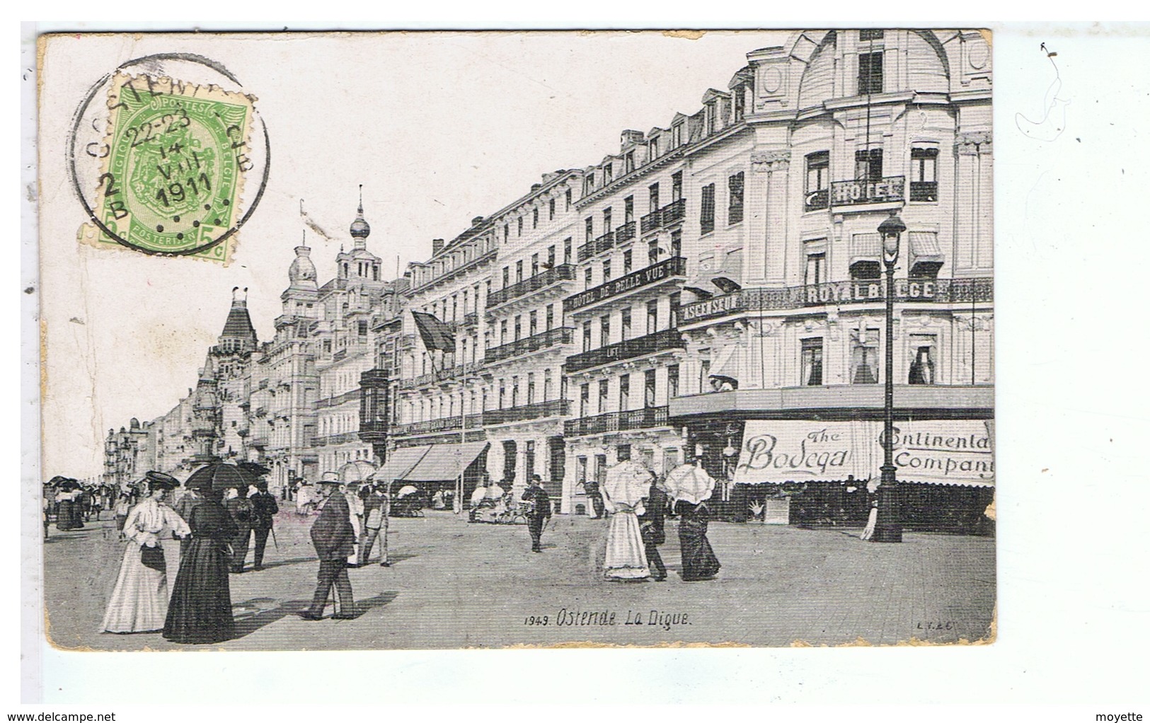 CPA-1911-BELGIQUE-OSTENDE- LA DIGUE-VOIR TIMBRE ET CACHET-ANIMEE-PERSONNAGES-MAGASINS- - Oostende