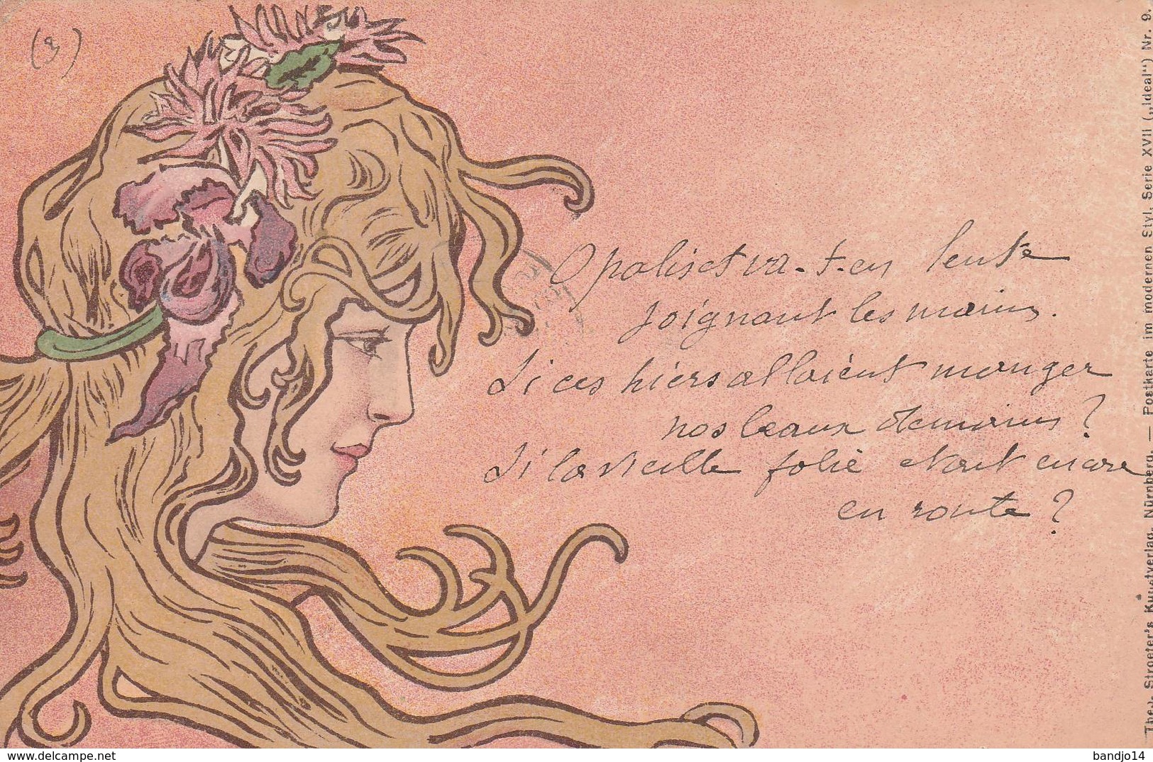 1900 Art Nouveau Lady Litho. Theo Stroefer's Kunstverlag, Nürnberg - Postkarte Im Modernen Styl Serie XVII. "Ideal" Nr.9 - 1900-1949