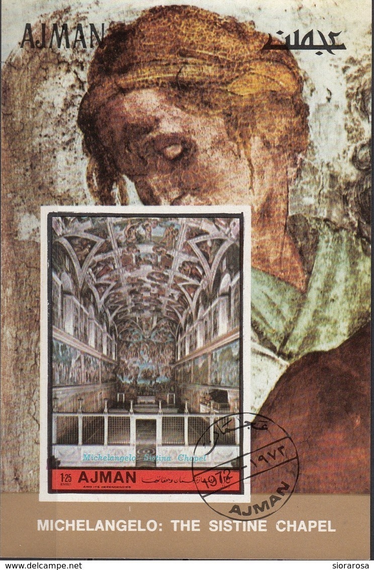 Ajman 1972 Bf. 406B Michelangelo Cappella Sistina - Sistine Chapel Sheet Imperf. CTO - Religión