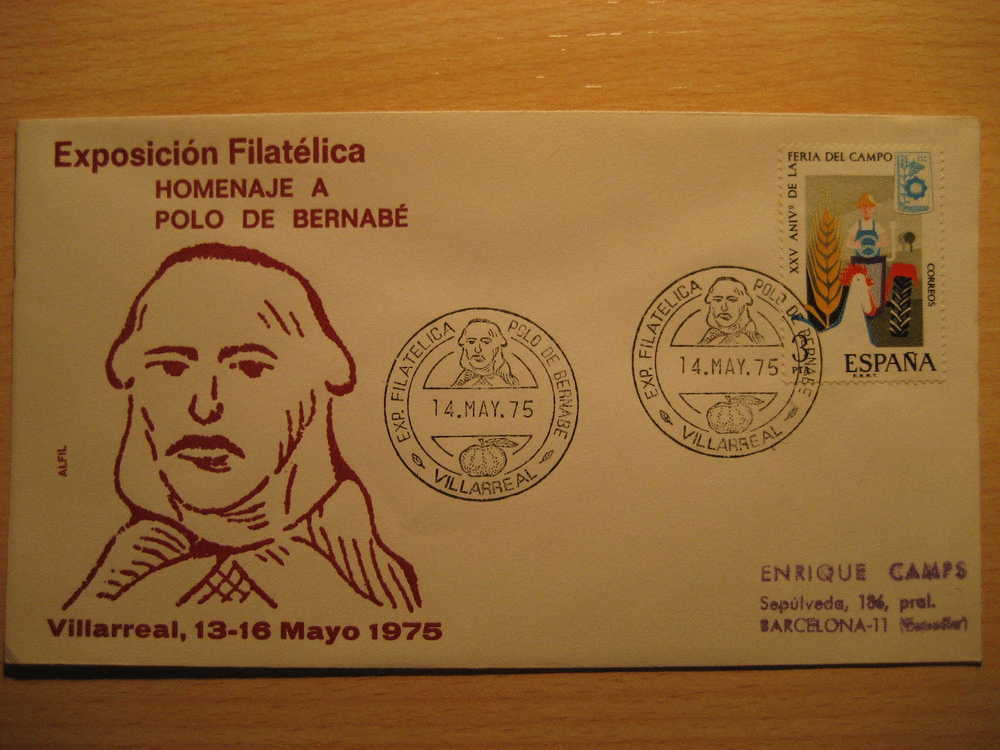 VILLARREAL CASTELLON 1975 Expo Fil Homenaje Polo De Bernabe Fruta Fruit Matasellos Especial Sobre Cover Lettre - Cartas & Documentos