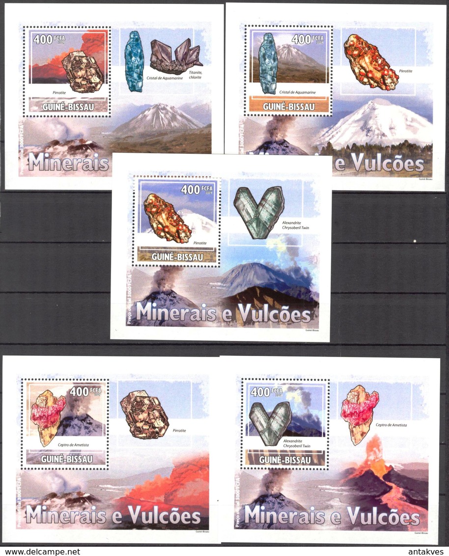 A{213} Guinea Bissau 2009 Minerals Volcanoes 5 S/S Deluxe MNH** - Guinea-Bissau