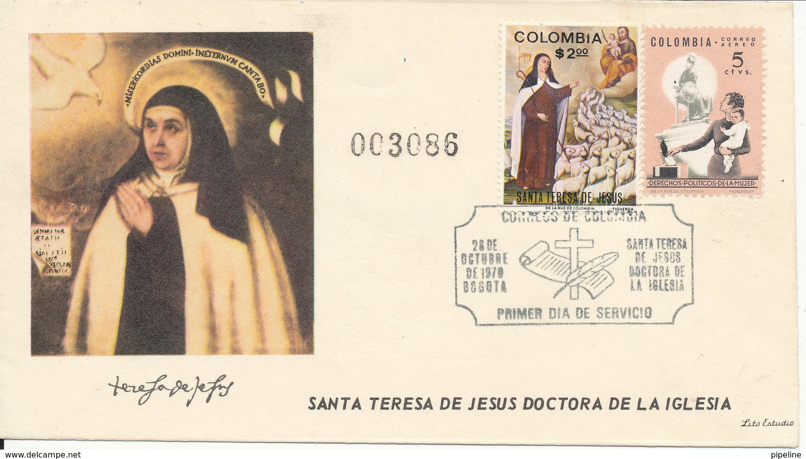 Colombia FDC 26-10-1970 Santa Teresa (a Collector Has Pasted 1 Of His 1963 Dublets On The Cover) - Colombia