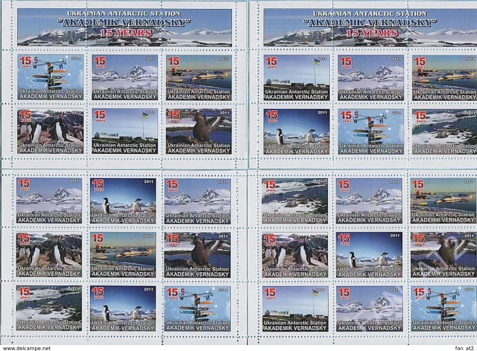 Ukraine Stamps Private Issue Ukrainian Antarctic Station Akademik Vernadsky 15 Years. Fauna Penguins. Animals Birds 2011 - Fantasy Labels