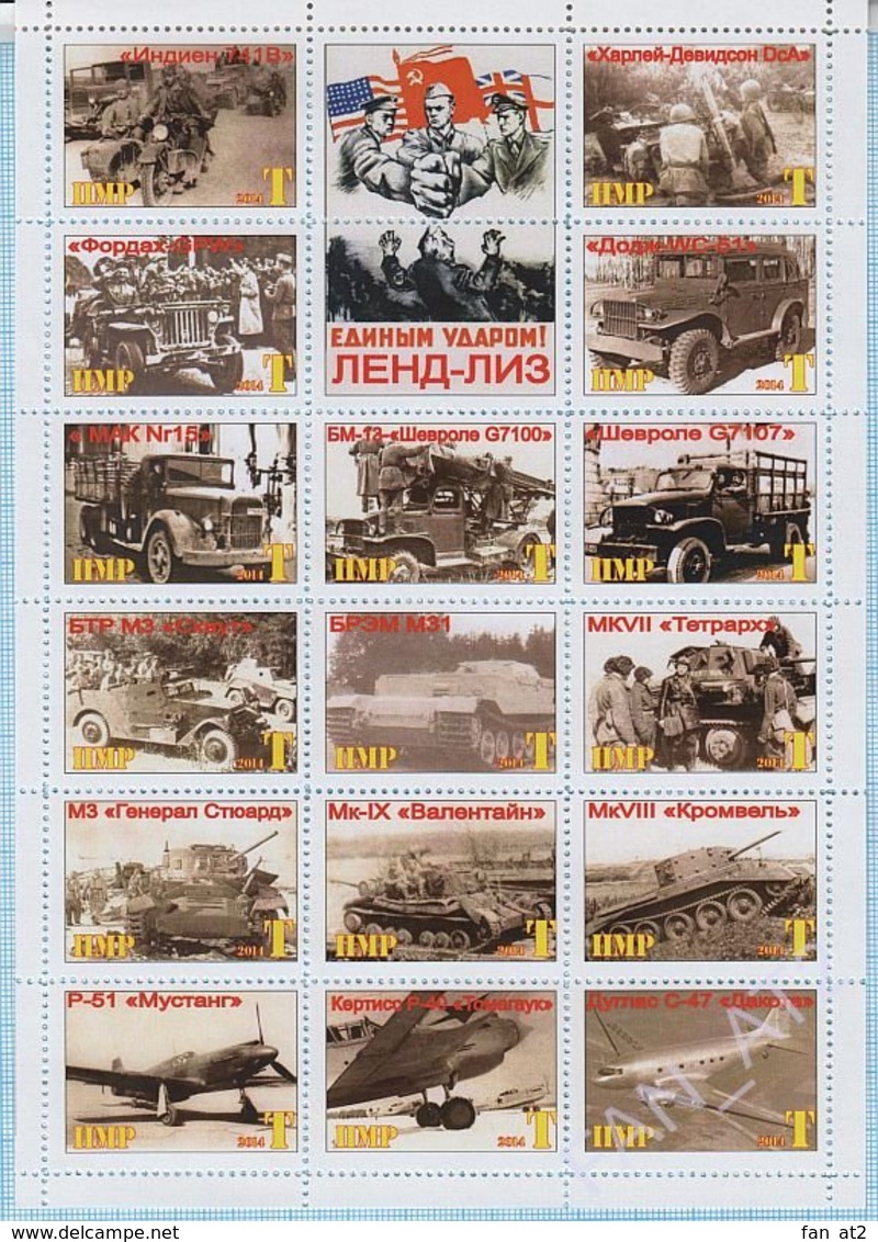 PMR Transnistrie / Stamps / Private Issue / World War II. Lend-Lease. Transport. Armament. Military Equipment 2014 - Fantasy Labels