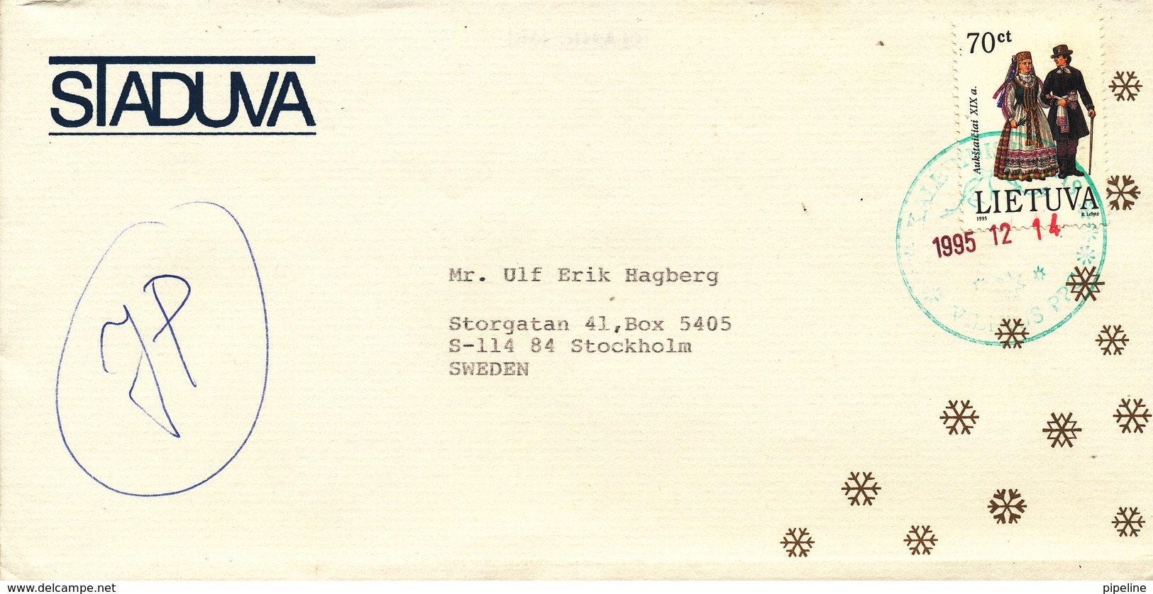 Lithuania Cover Sent To Sweden 14-12-1995 Single Franked - Lithuania