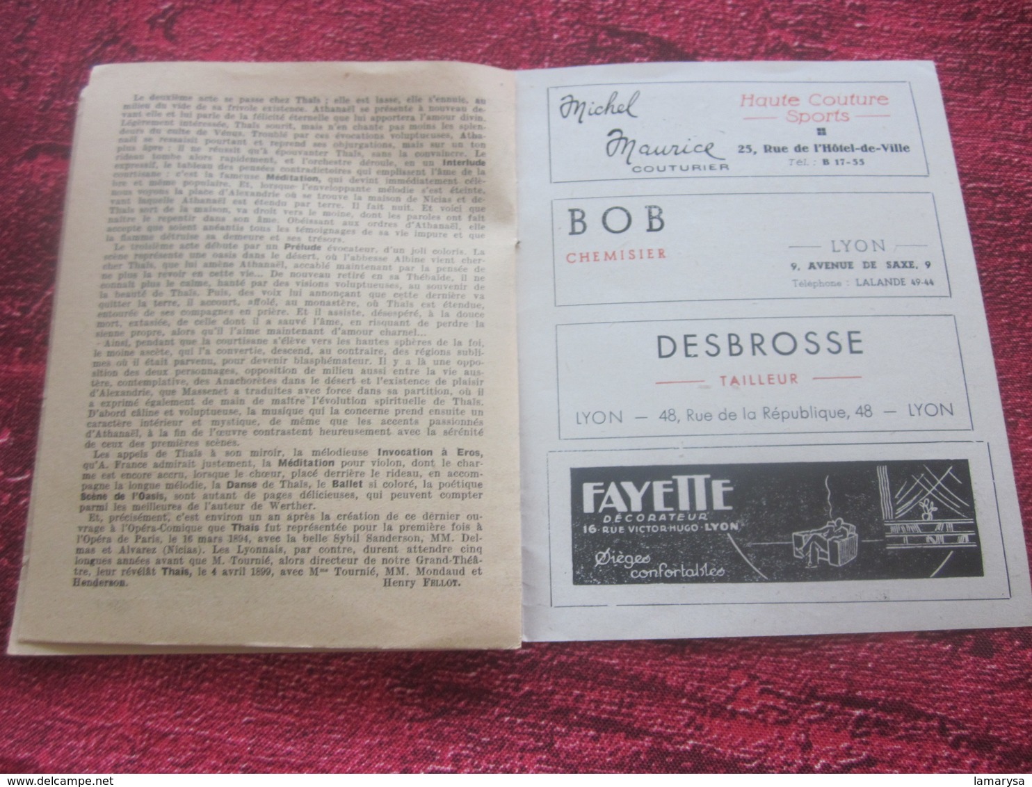 WW2 1944/45 PROGRAMME OPÉRA DE LYON-THAIS  - GRAND BALLET-VARIÉTÉS CHORÉGRAPHIQUE-PUBS-SPECTACLES PENDANT LA GUERRE