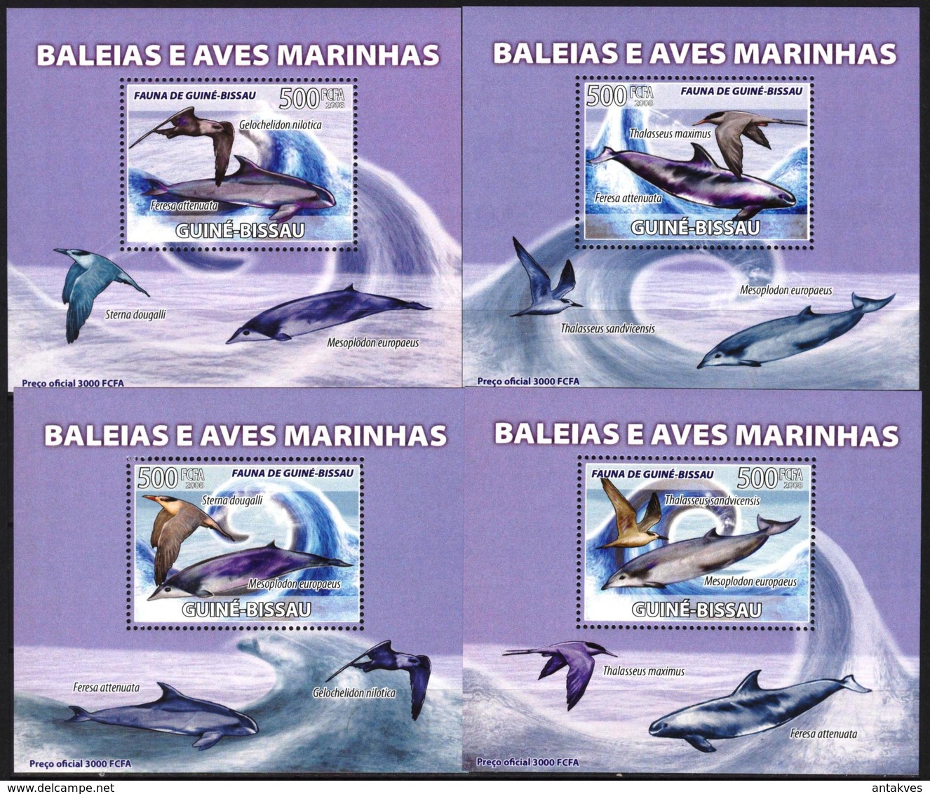 A{242} Guinea Bissau 2008 Birds Whales 4 S/S Deluxe MNH** - Guinea-Bissau