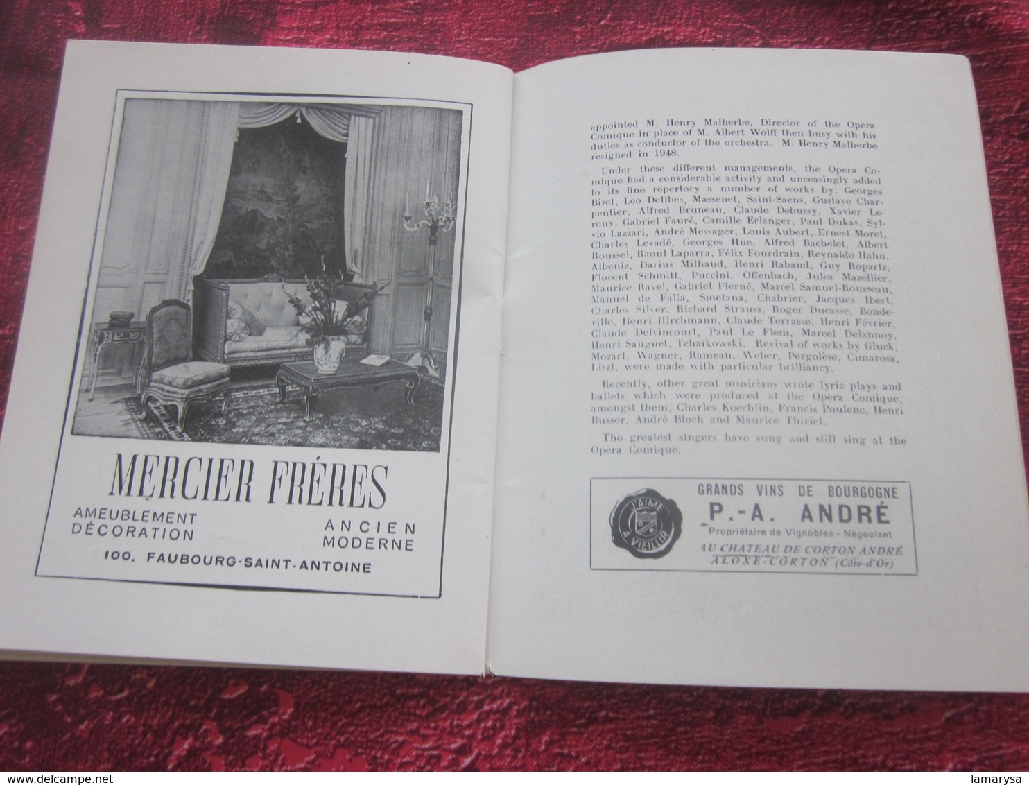 MIGNON 1951 PROGRAMME THÉÂTRE NATIONAL  OPÉRA COMIQUE DE PARIS -PUBS - PHOTOS COMÉDIENS ARTISTES - DANSE - VARIÉTÉS