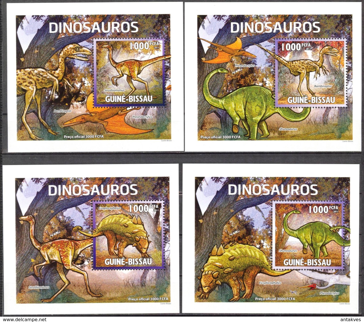 A{251} Guinea Bissau 2011 Dinosaurs 4 S/S Deluxe MNH** - Guinea-Bissau