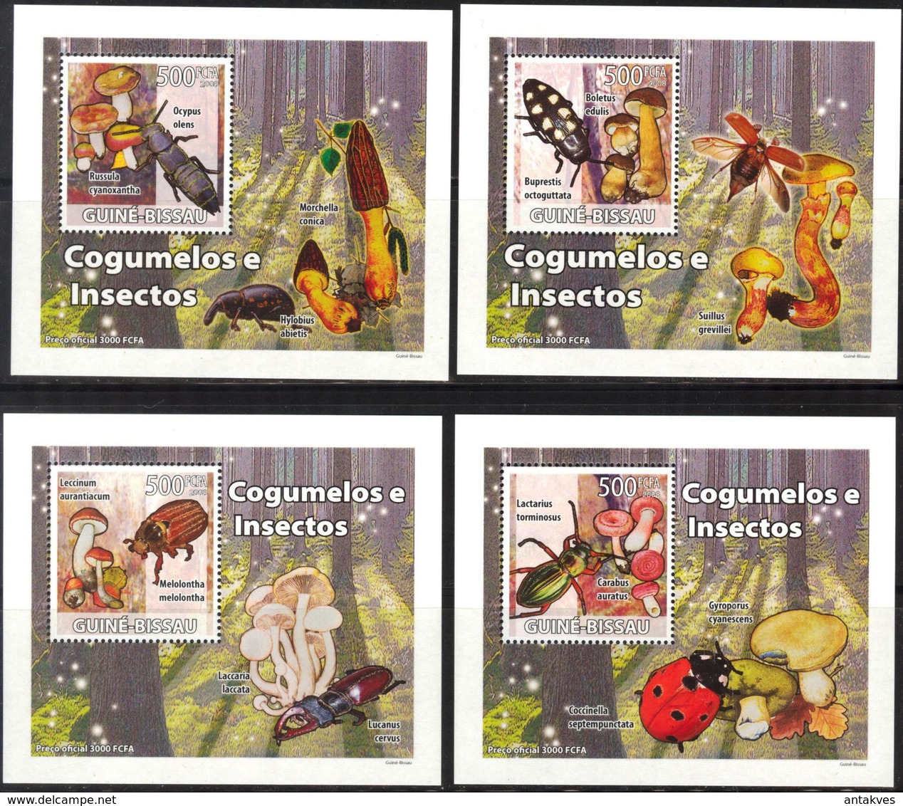 A{256} Guinea Bissau 2008 Mushrooms Insects 4 S/S Deluxe MNH** - Guinea-Bissau