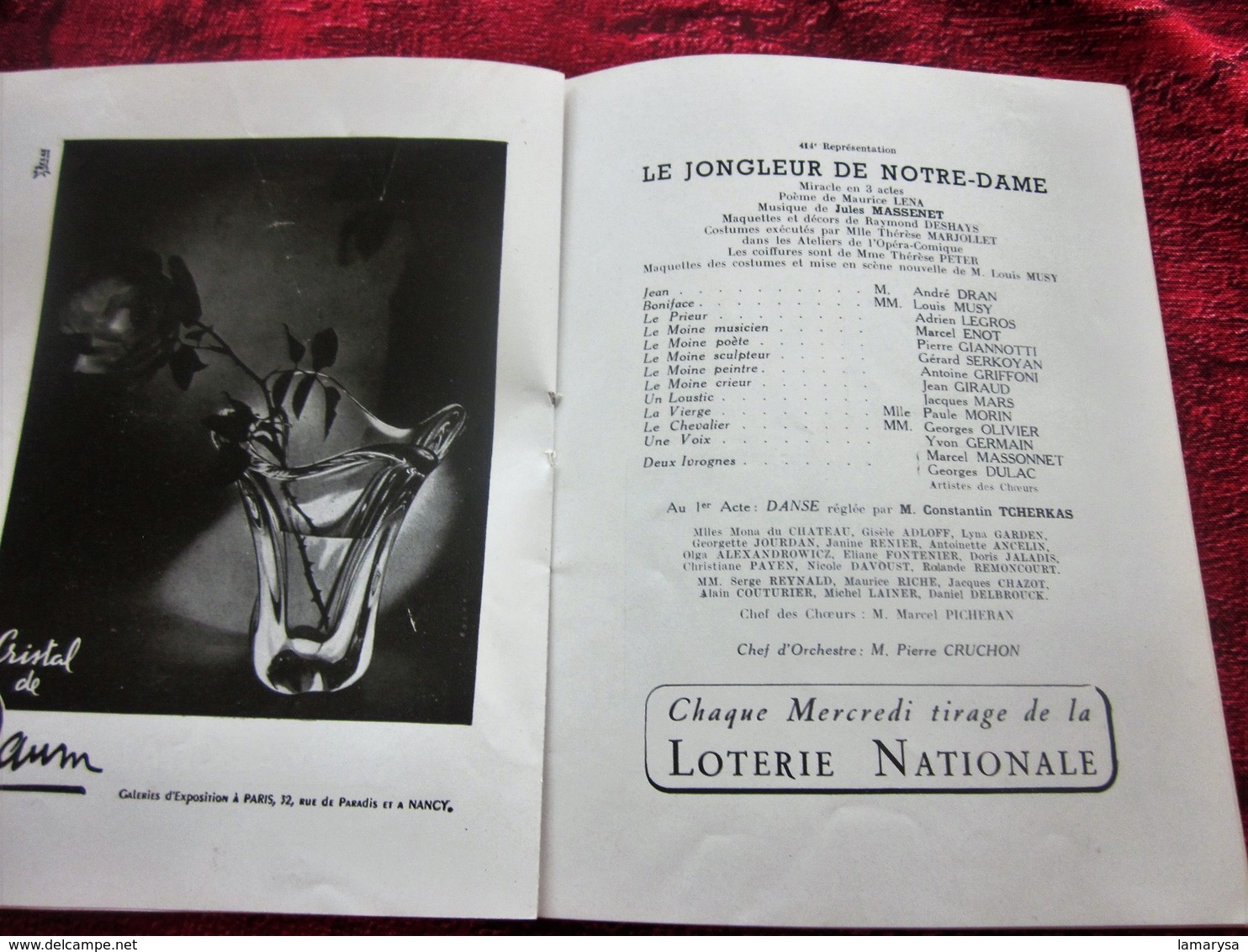 PAILLASSE JONGLEUR NOTRE DAME 1956 PROGRAMME THÉÂTRE NATIONAL OPÉRA COMIQUE DE PARIS-PUBS-PHOTOS COMÉDIEN ARTISTE-DANSE