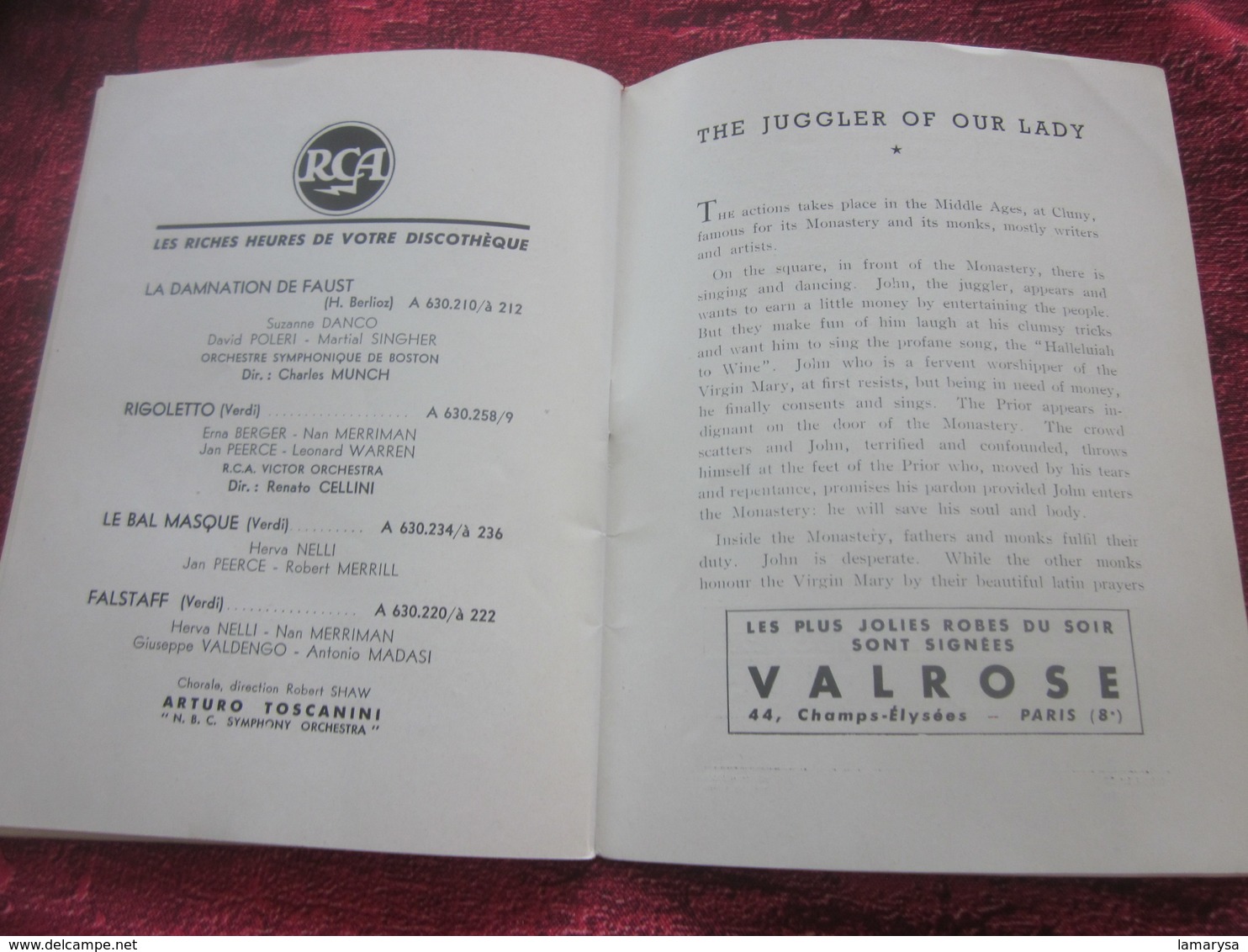 PAILLASSE JONGLEUR NOTRE DAME 1956 PROGRAMME THÉÂTRE NATIONAL OPÉRA COMIQUE DE PARIS-PUBS-PHOTOS COMÉDIEN ARTISTE-DANSE