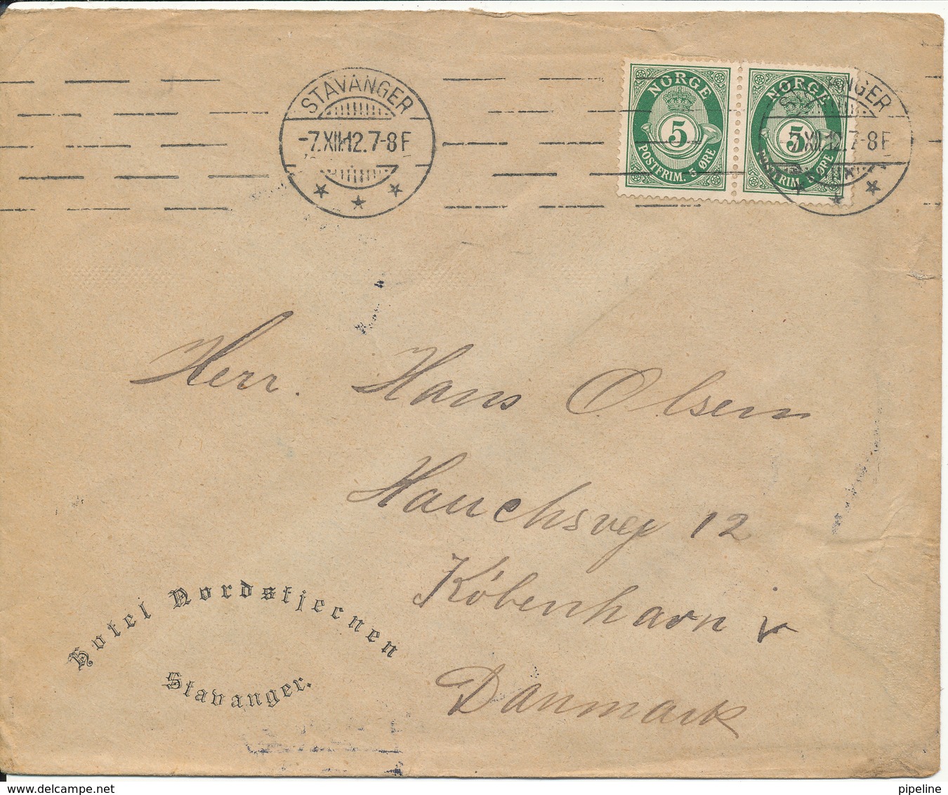 Norway Cover Sent To Denmark Stavanger 7-12-1912 - Covers & Documents