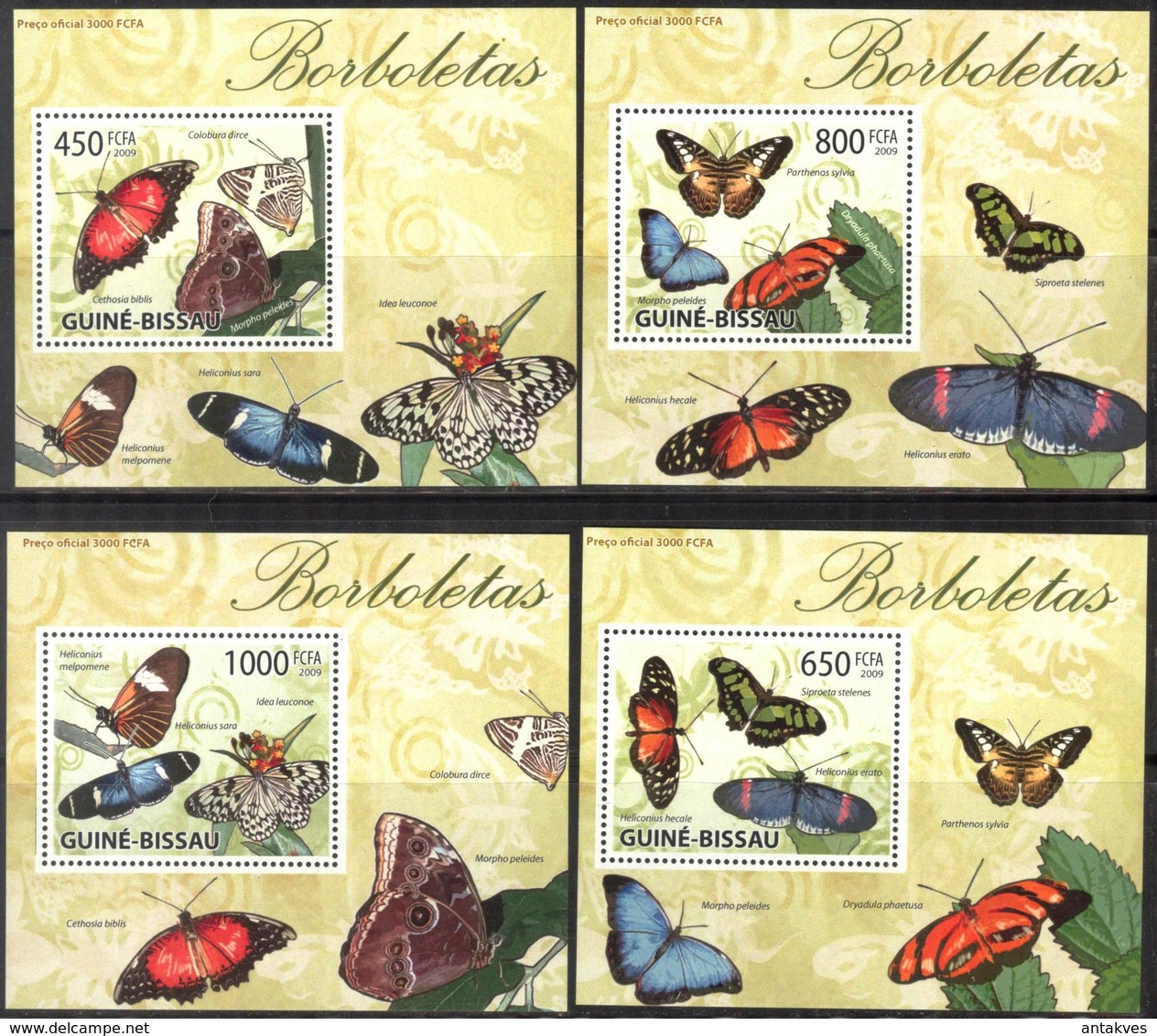 A{264} Guinea Bissau 2009 Butterflies 4 S/S Deluxe MNH** - Guinea-Bissau
