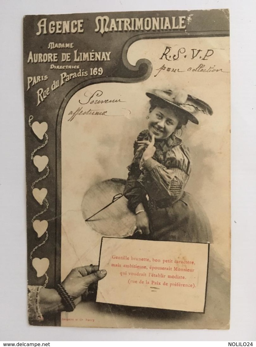 CPA, Agence Matrimoniale Madame Aurore De Liménay, Directrice, Paris Rue Du Paradis 169,écrite En 1904, Timbre - Pubblicitari
