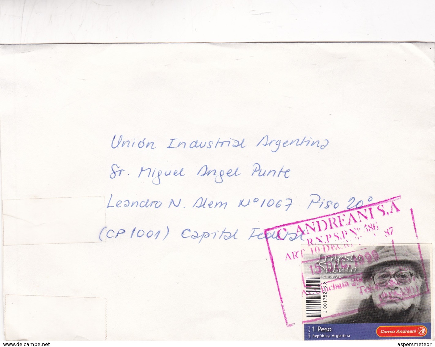 ENVELOPE CIRCULATED PRIVATE MAIL ANDREANI YEAR 199 STAMP ERNESTO SABATO - BLEUP - Usados