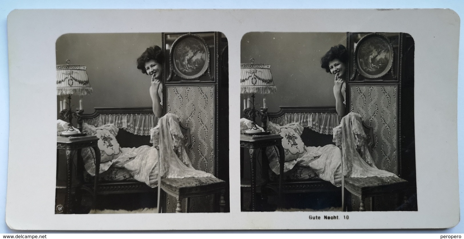 PHOTO STEREOSCOPIC STEREO GUTE NACHT 10/10 FASAHION FRAU - Stereo-Photographie