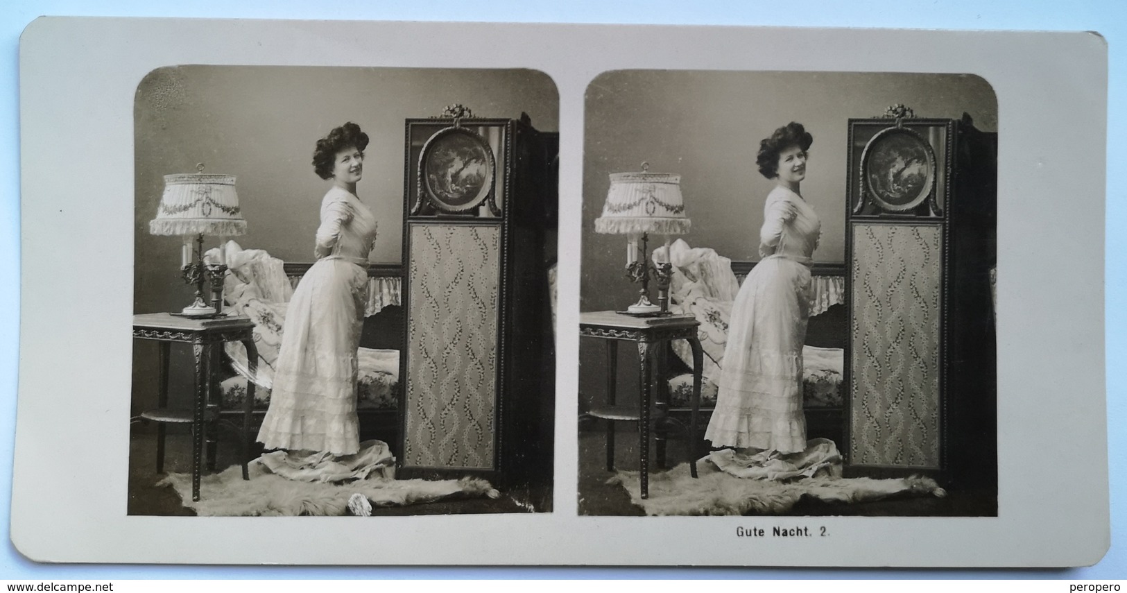 PHOTO STEREOSCOPIC STEREO GUTE NACHT 2/10 FASAHION FRAU - Stereo-Photographie