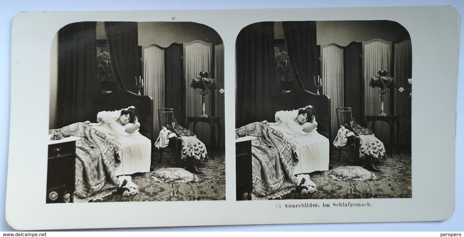 PHOTO STEREOSCOPIC STEREO  13 GENREBILDER IM SCHLAFGEMACH FRAU FASHION - Stereo-Photographie