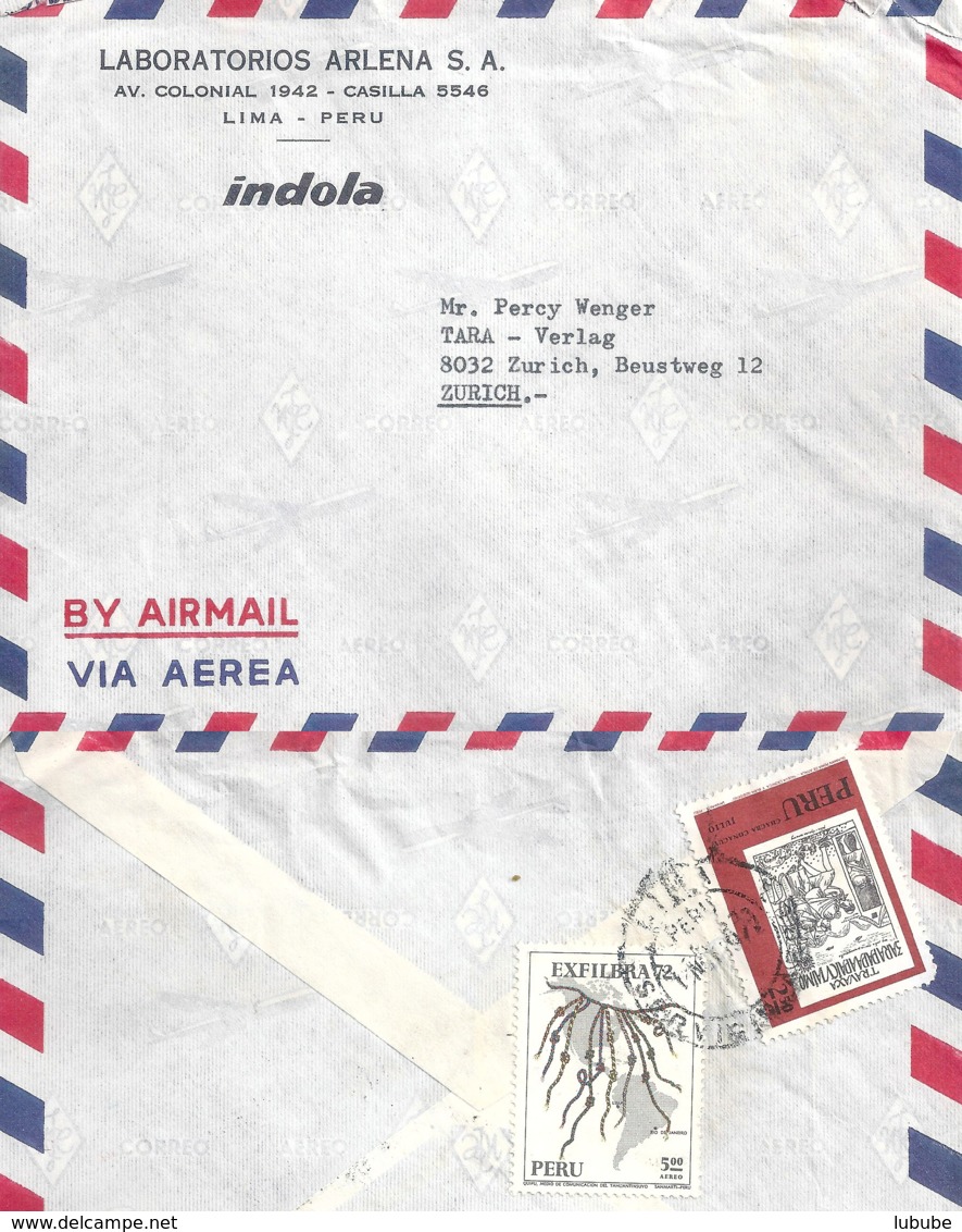 Airmail Brief  "Laboratorios Arlena SA, Lima" - Zürich            1972 - Pérou