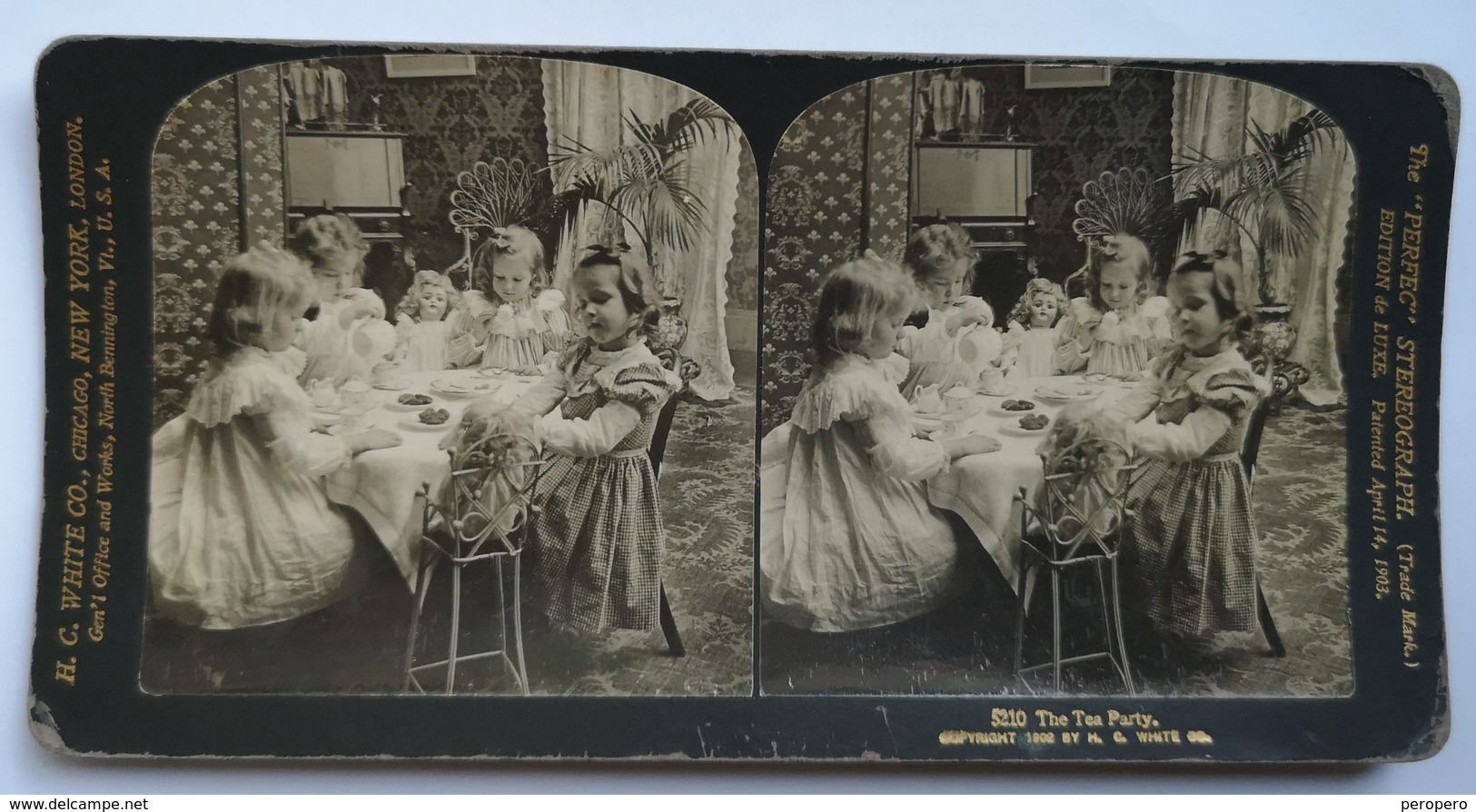 PHOTO STEREOSCOPIC STEREO CHILDREN KINDER THE TEA PARTY FASHION 1902. - Stereo-Photographie