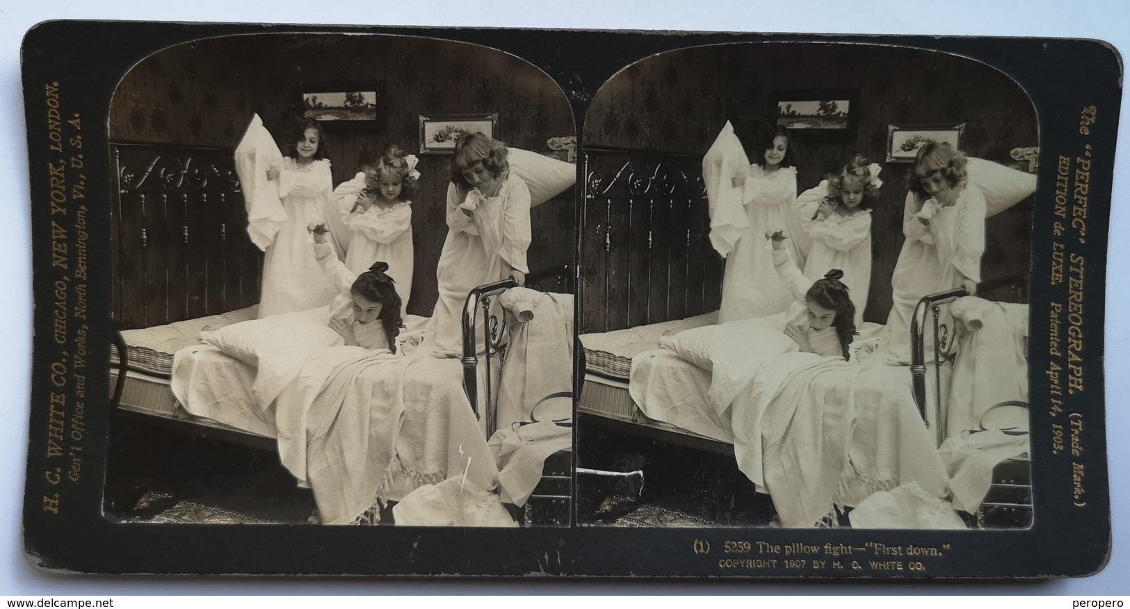 PHOTO STEREOSCOPIC STEREO CHILDREN KINDER THE PILLOW FIGHT FASHION 1907. - Stereo-Photographie