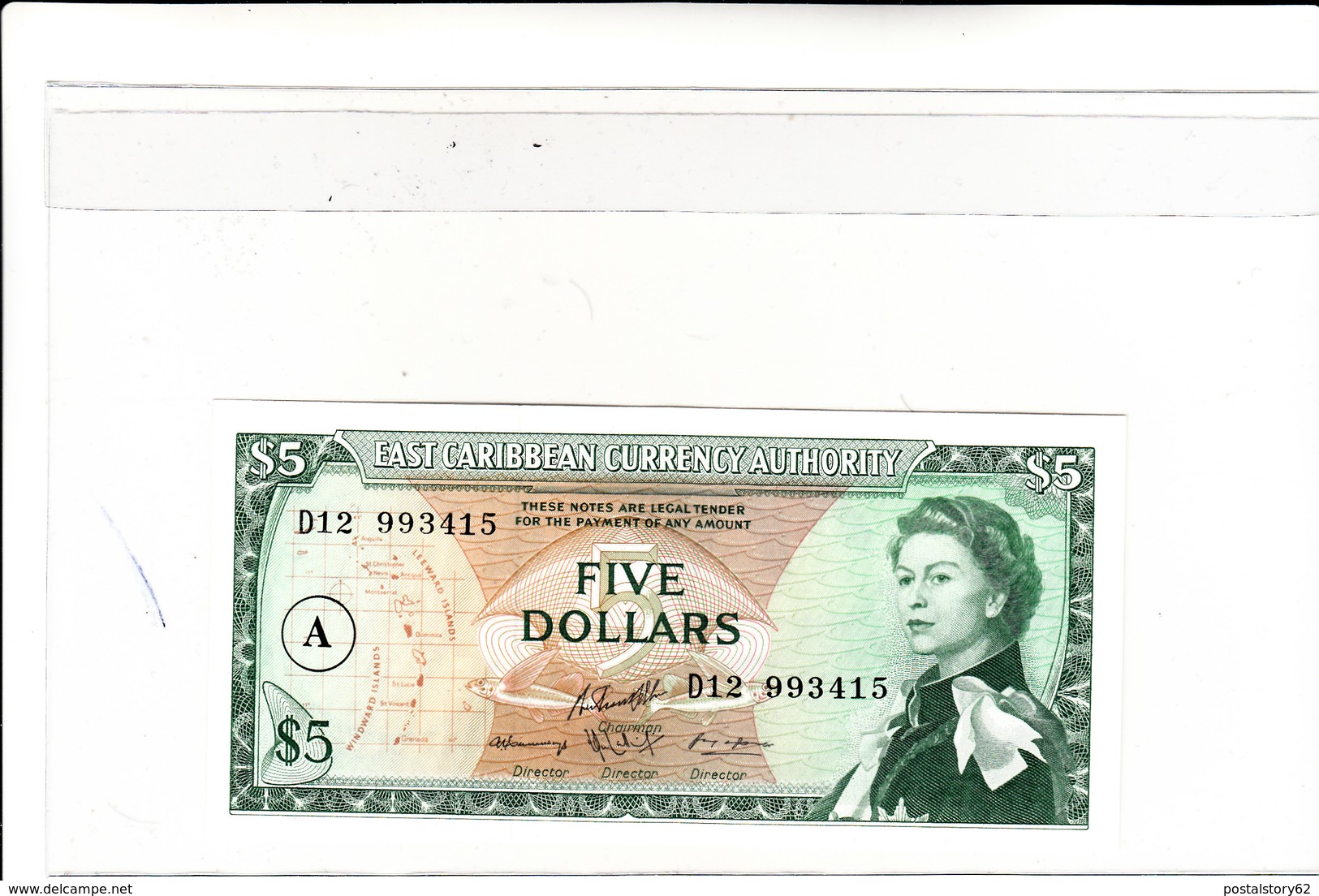 East Caribbean States,  Caraibi Orientale Five Dollar 1965 Pick# 14i  Antigua    A  In Circle. FDS - Caribes Orientales