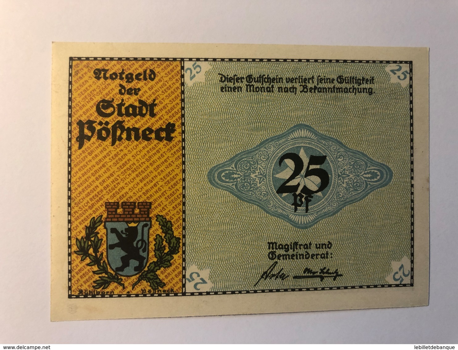 Allemagne Notgeld Possneck 25 Pfennig - Collections