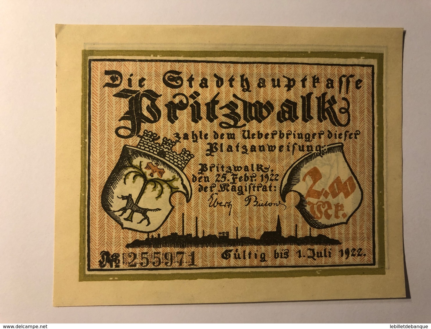 Allemagne Notgeld Pritzwalk 2 Mark - Collections