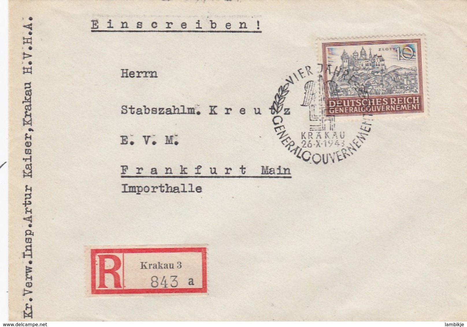 Deutsches Reich General Gouvernement R Brief 1943 - Briefe U. Dokumente