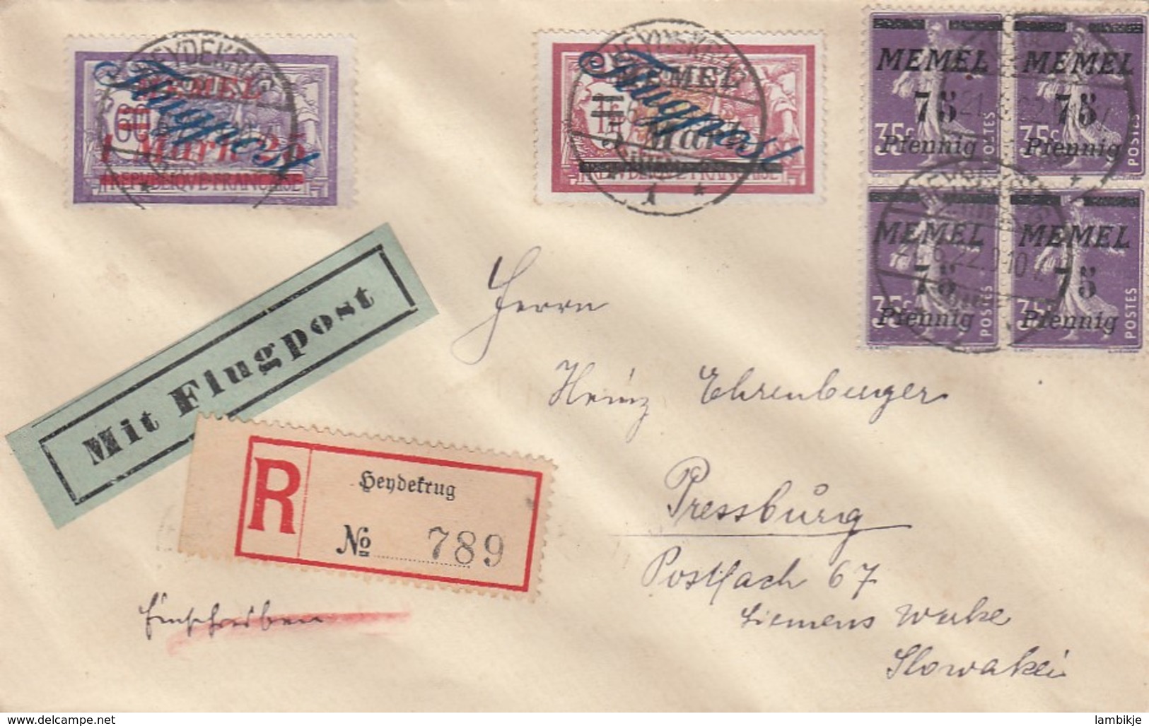 Deutsches Reich R Brief Memel Flugpost 1921 - Memelgebiet 1923
