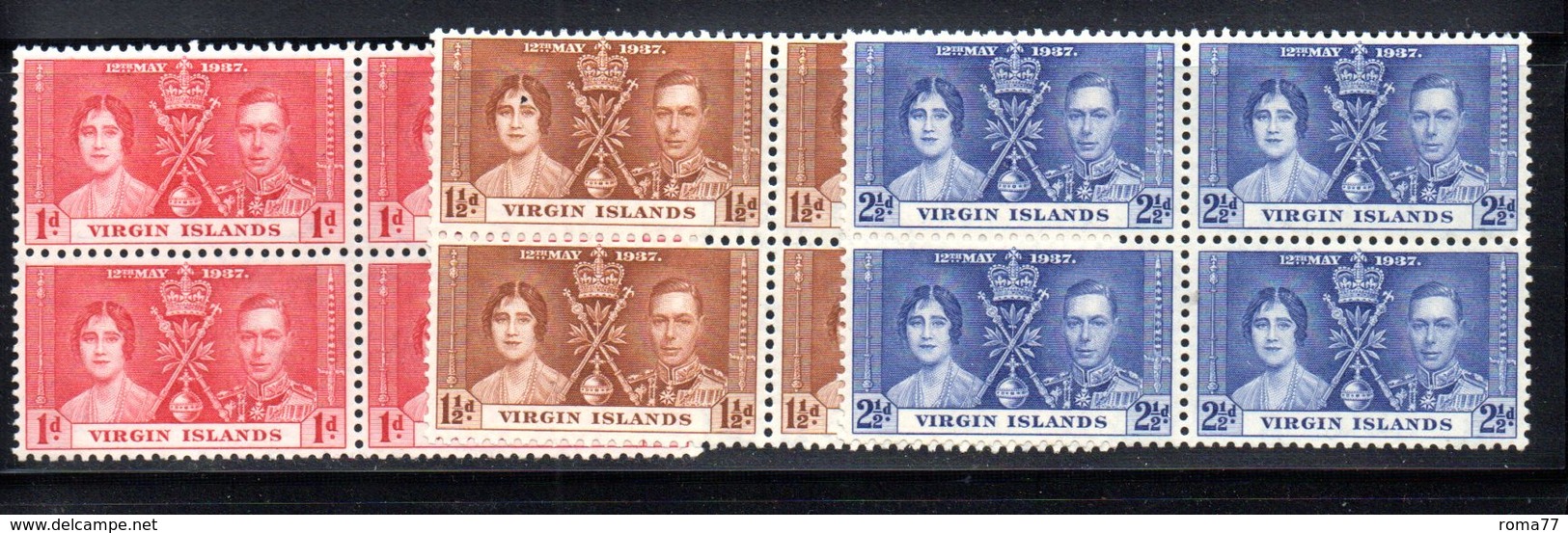 QUS - VIRGIN VERGINI 1937 , Yvert Serie  N.  71/73 In Belle Quartine  ***  MNH - British Virgin Islands