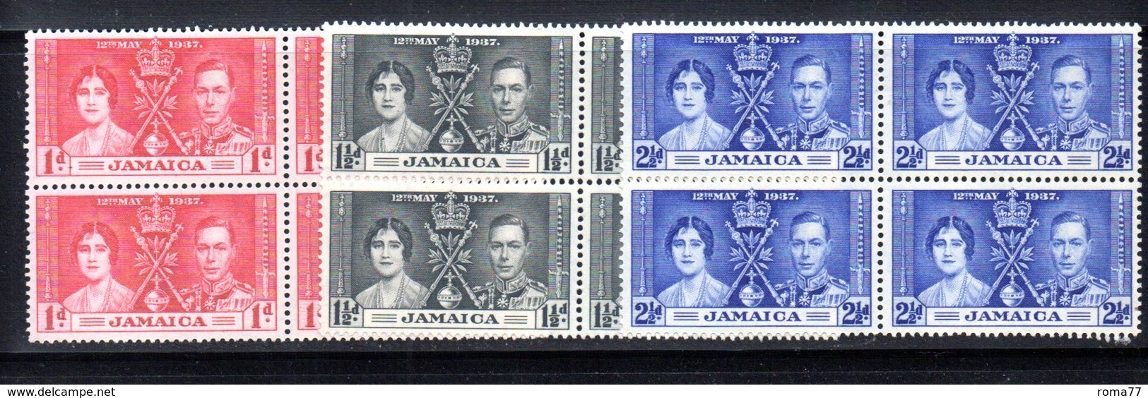 QUS - JAMAICA GIAMAICA 1937 , Yvert Serie  N.  120/122 In Belle Quartine  ***  MNH - Jamaïque (...-1961)