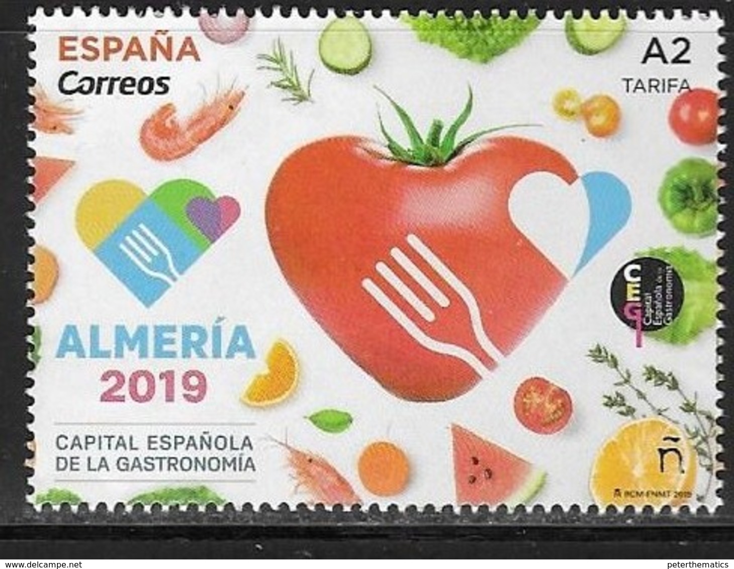 SPAIN, 2019, MNH, ALMERIA GASTRONOMY CAPITAL, SEAFOOD, SHRIMPS, VEGETABLES, FRUIT, 1v - Food