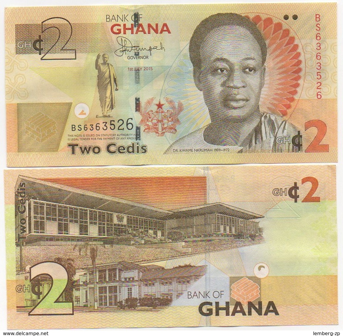 Ghana - 2 Cedis 2015 UNC Lemberg-Zp - Ghana