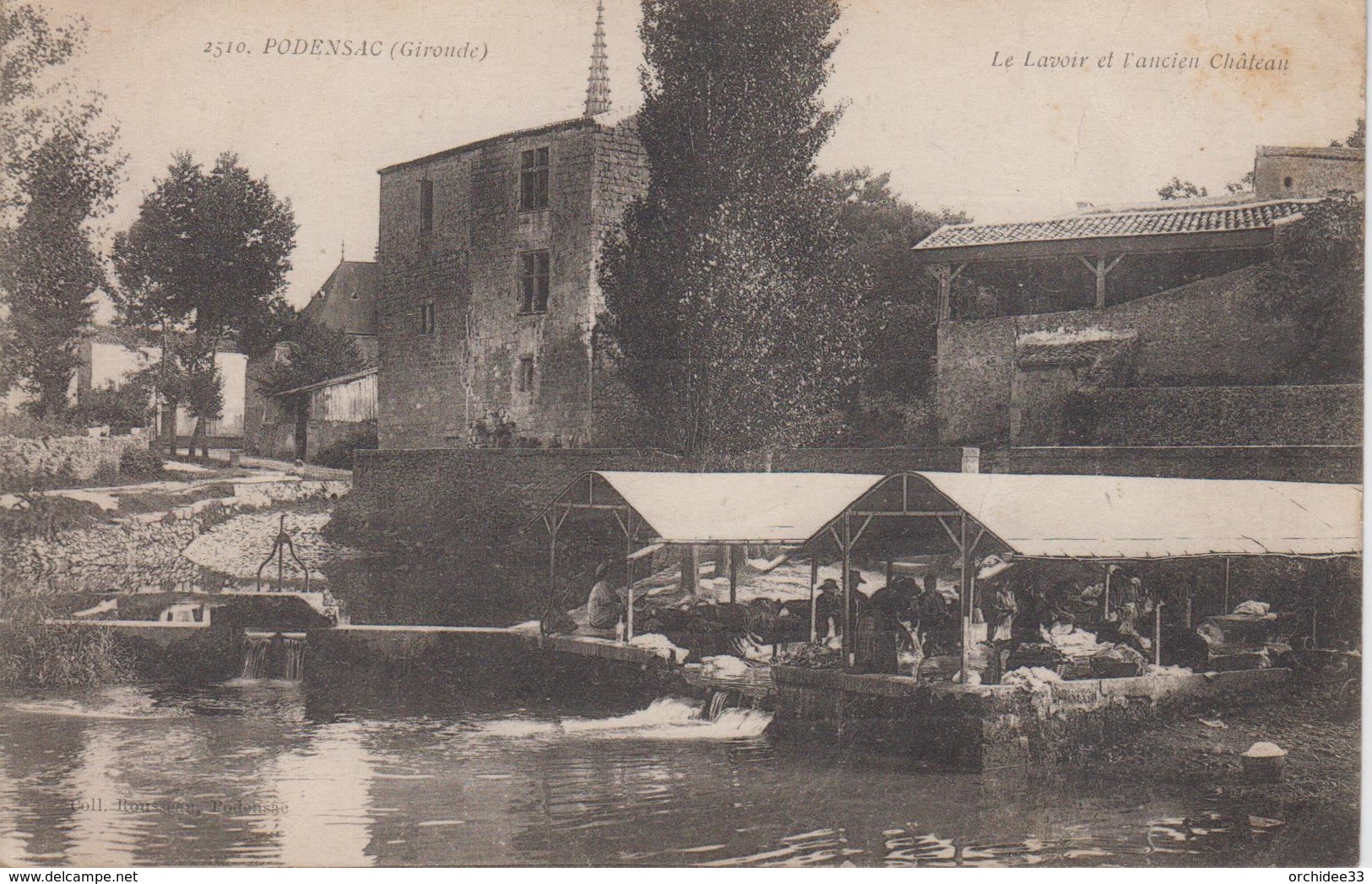 CPA Podensac - Le Lavoir Et L'ancien Château (animation Avec Lavandières) - Altri & Non Classificati