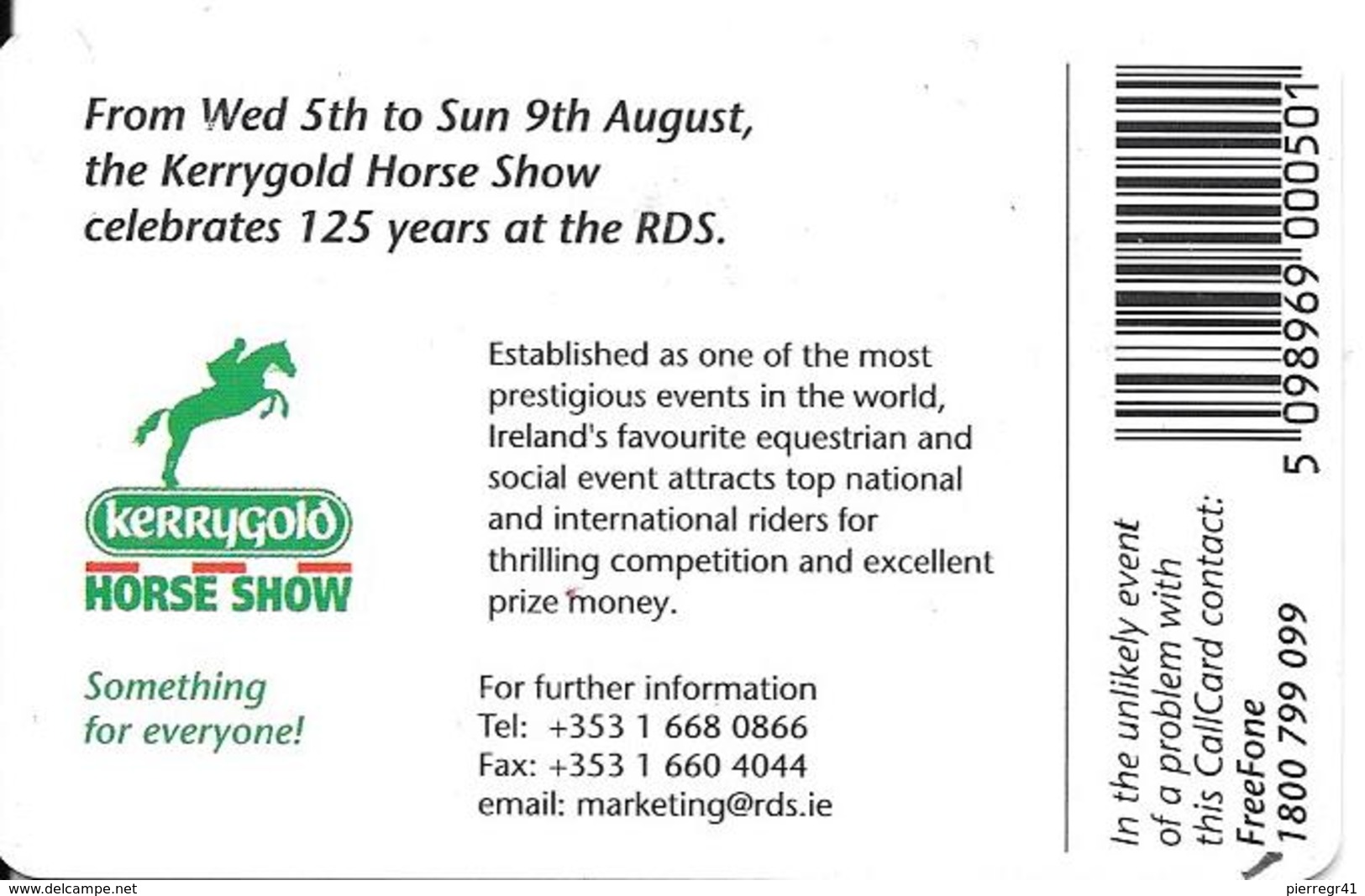 CARTE-PUCE-IRLANDE-SC7-KERRYGOLD HORSE SHOW 1998-TBE-Reste 10U - Irlande