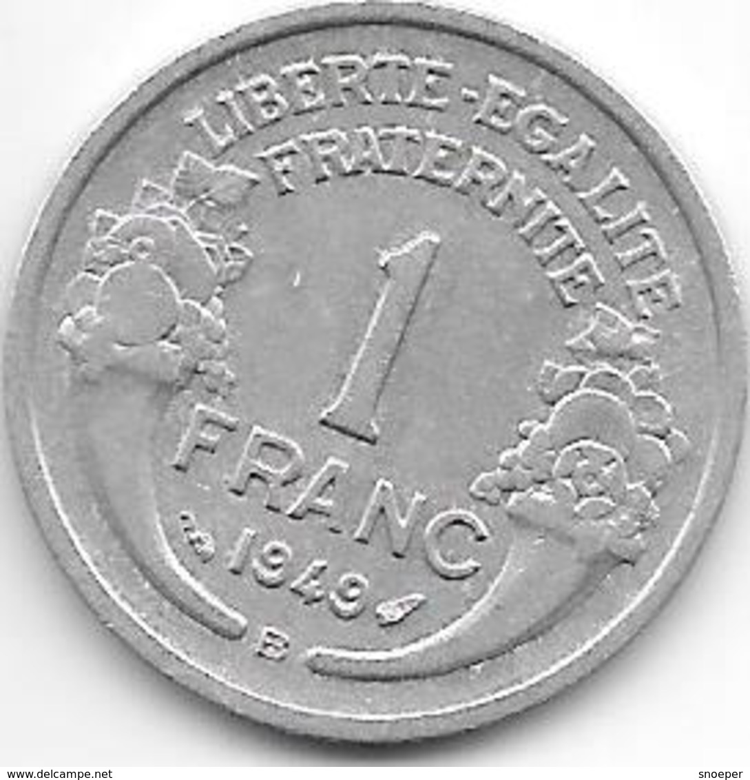 France 1 Franc 1949 B  Km 885a.2  Xf - 1 Franc