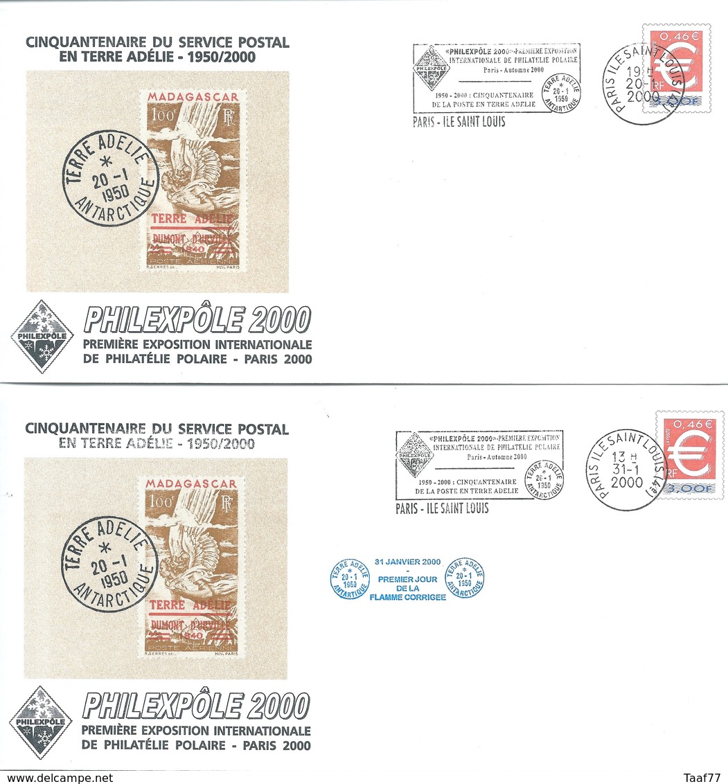 Lot De 2 PAP Euro Avec Flammes De Philexpôle 2000, L'une Erronée (ANTARTIQUE Dans Le Cachet), L'autre Corrigée - Événements & Commémorations